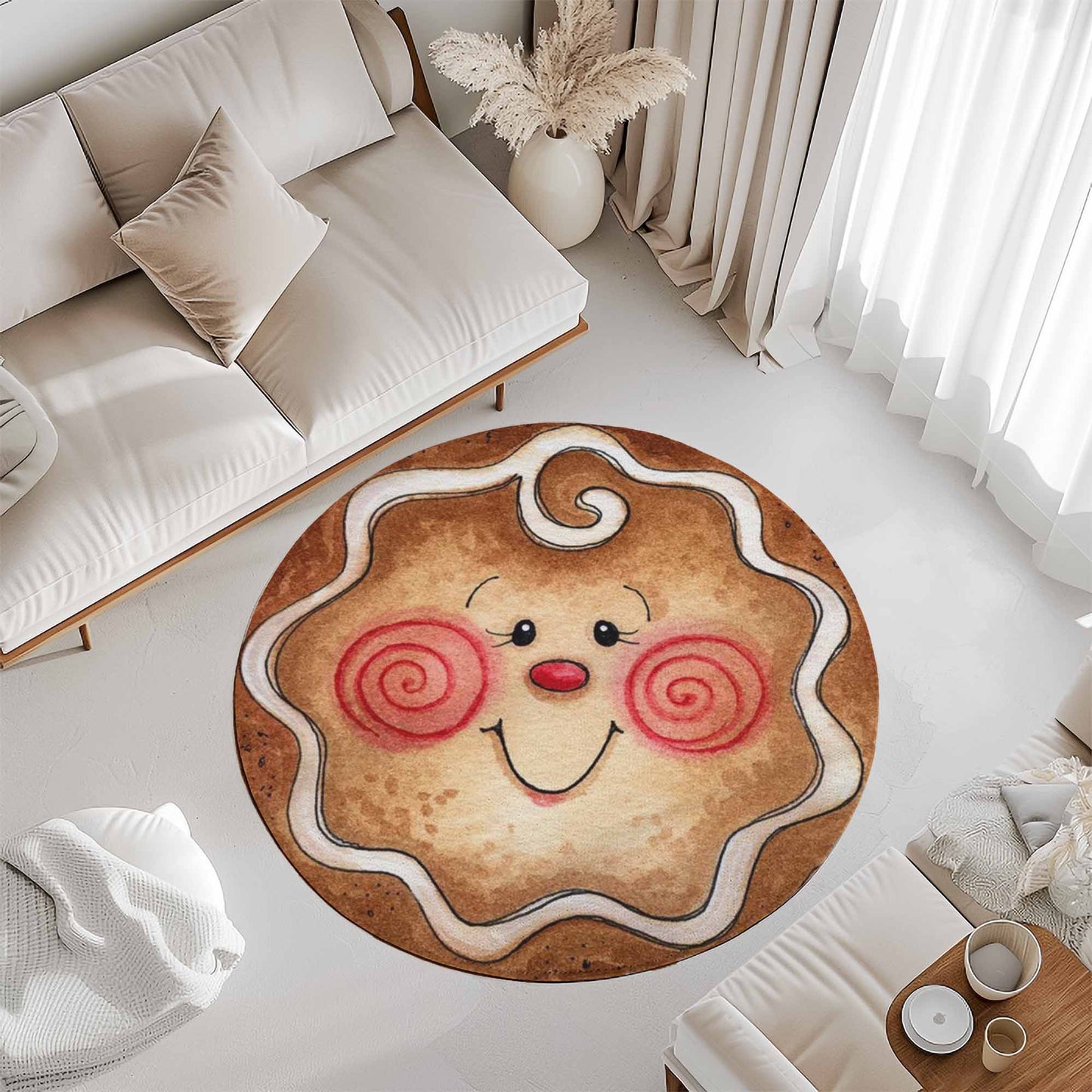 Gingerbread Face Round Rug
