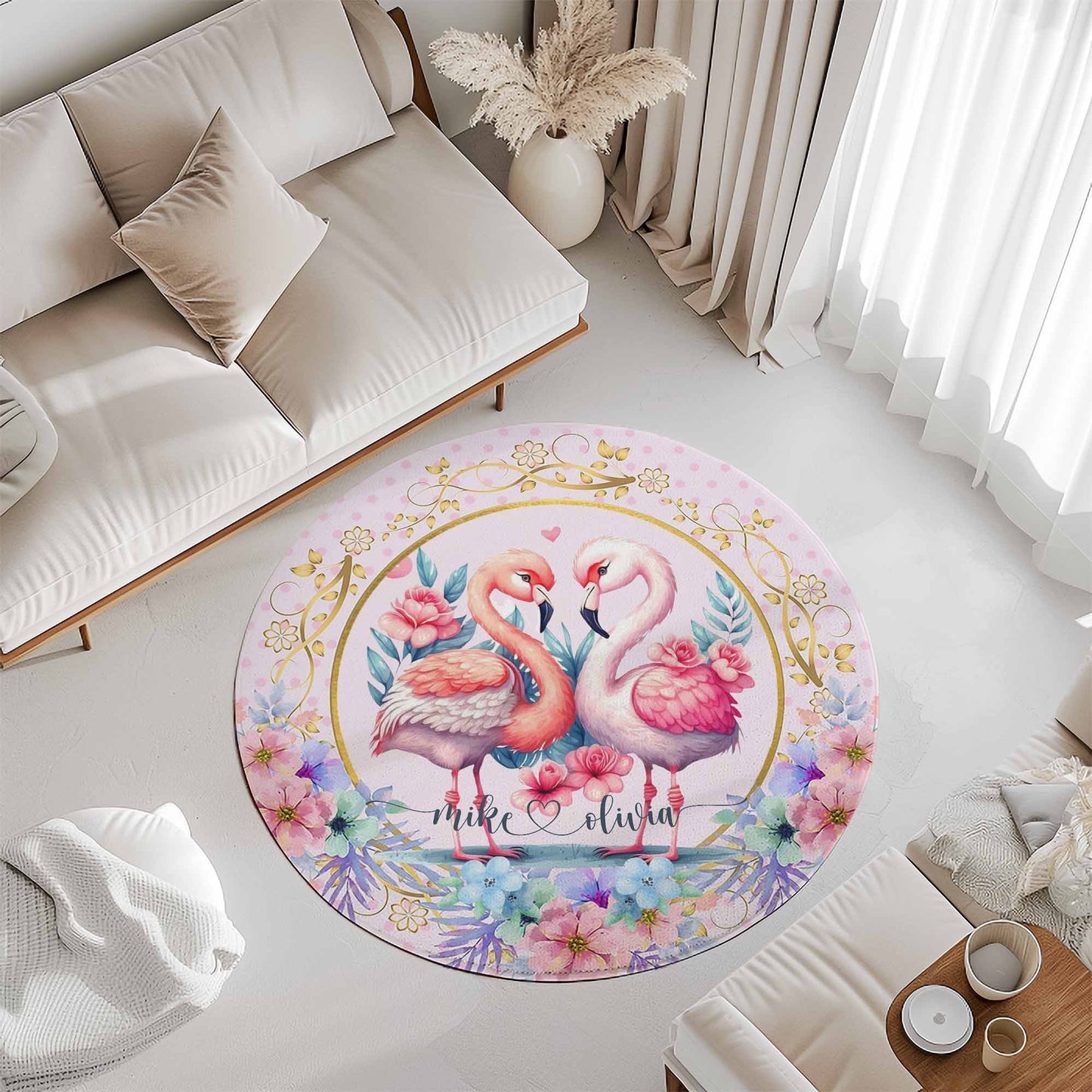 Flamingo Couple Love Round Rug