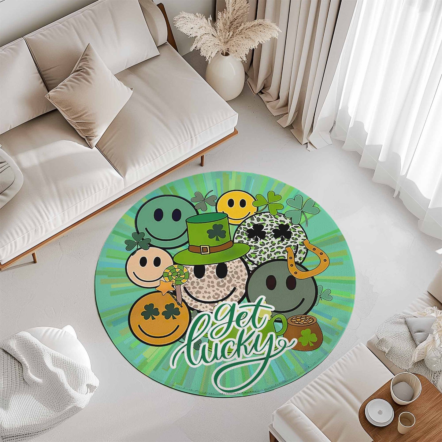 Get Lucky Smile Face Round Rug