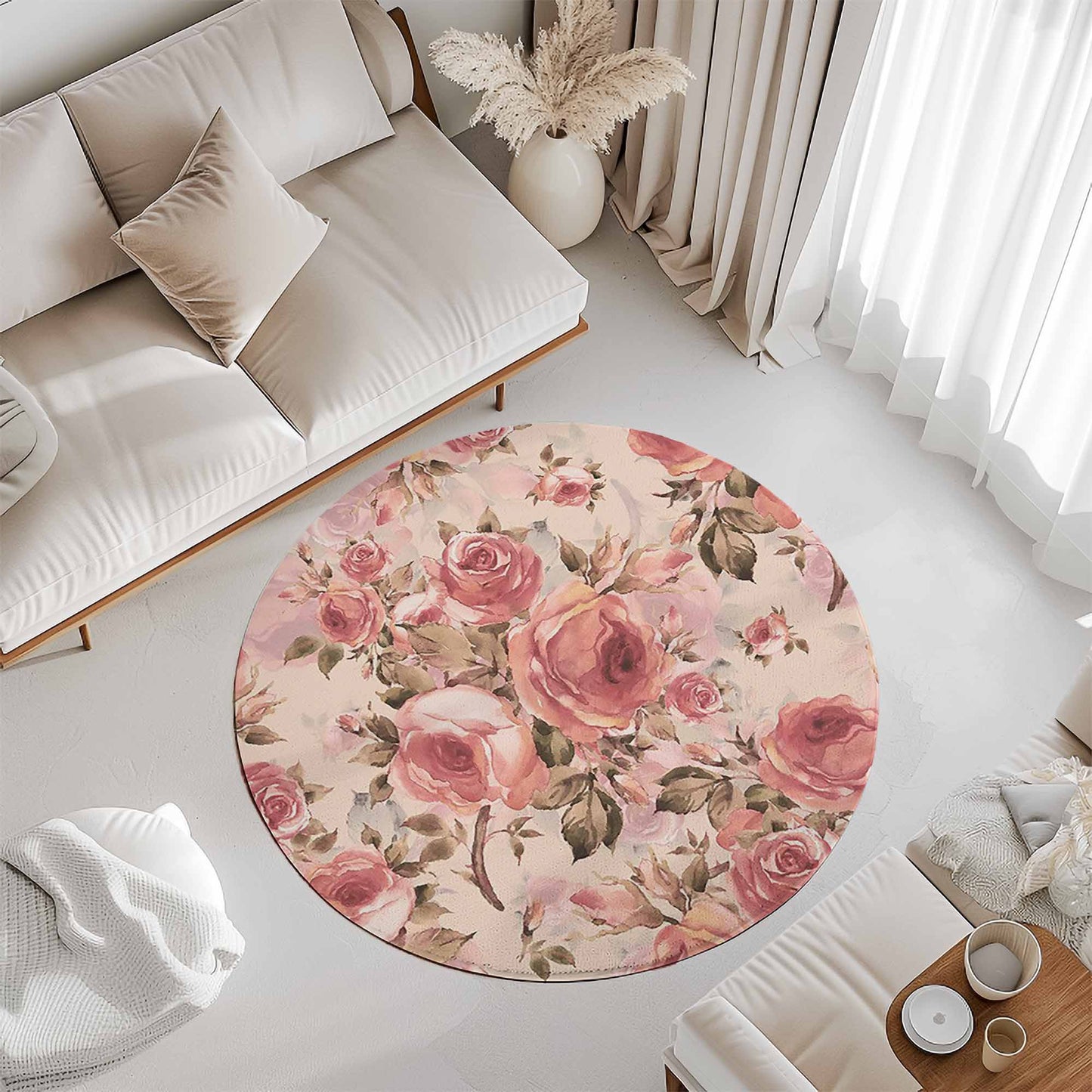 Vintage Rose Floral Round Rug