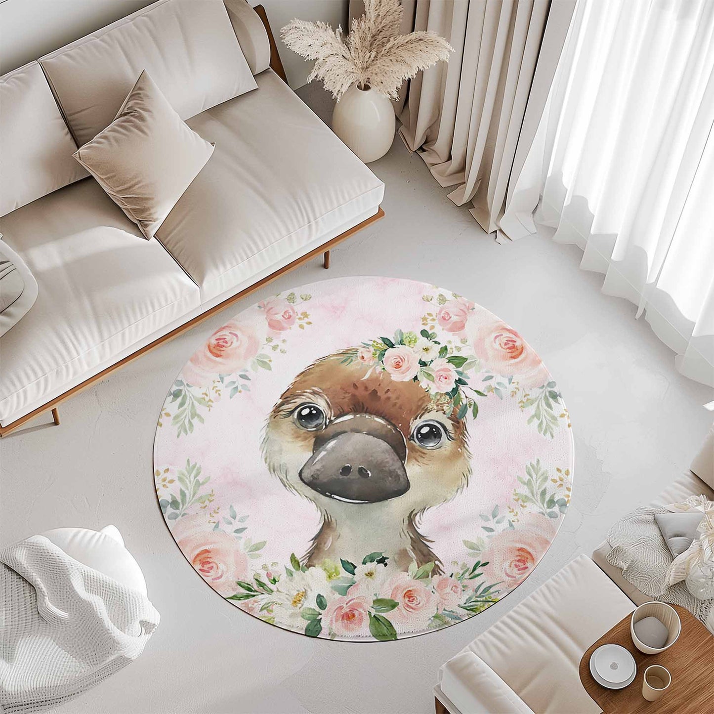 Baby Platypus Rose Floral Round Rug