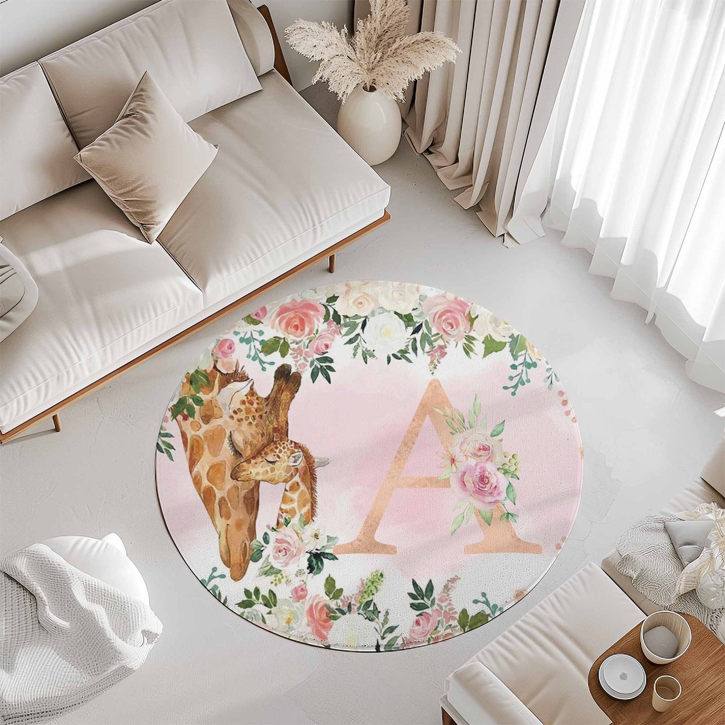 Mom And Baby Giraffe Round Rug