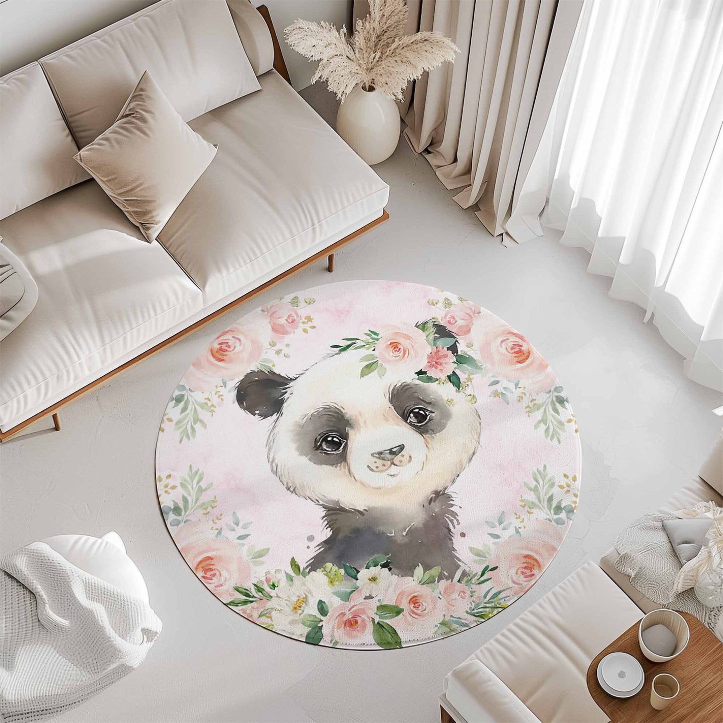 Baby Panda Rose Floral Round Rug
