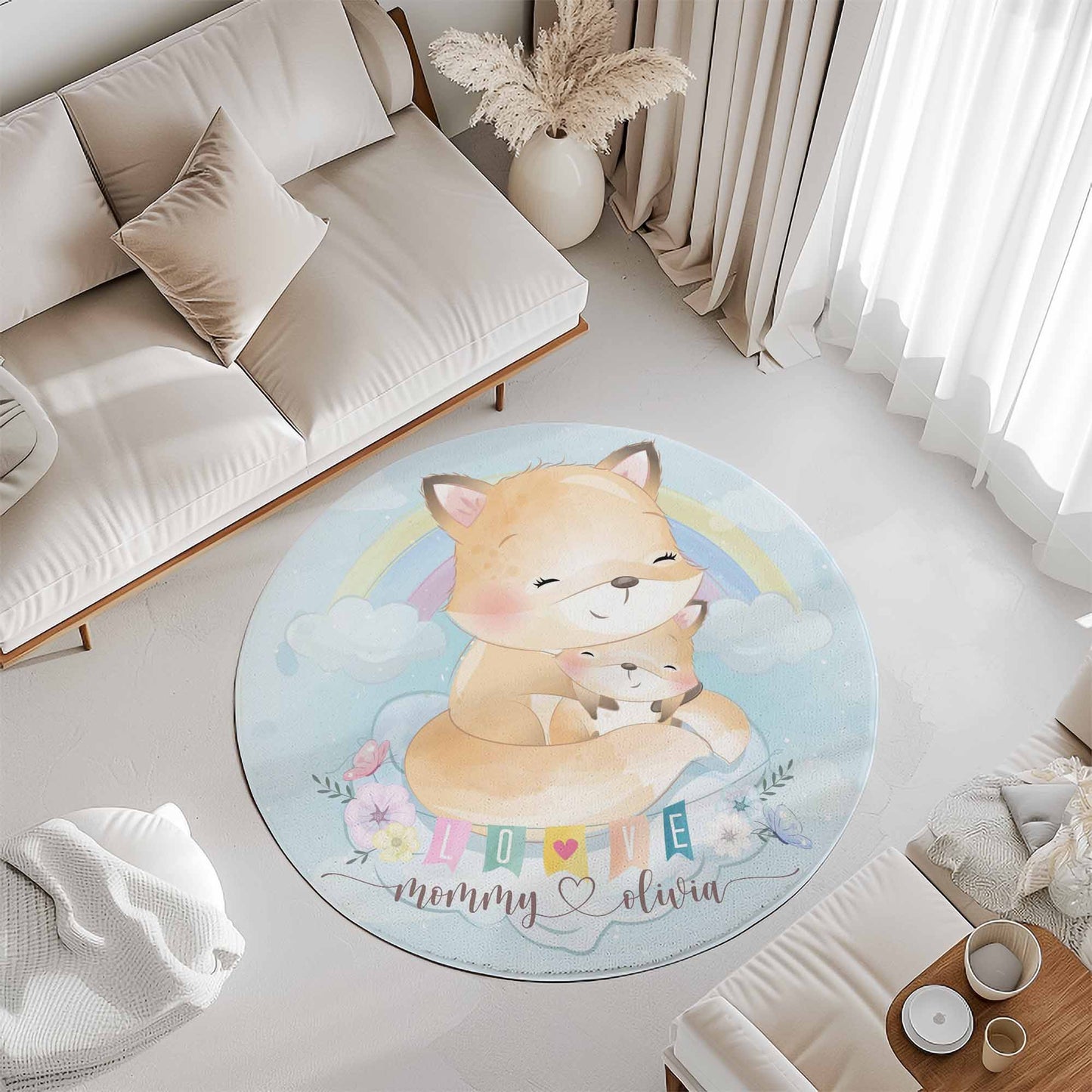 Mom And Baby Fox Round Rug