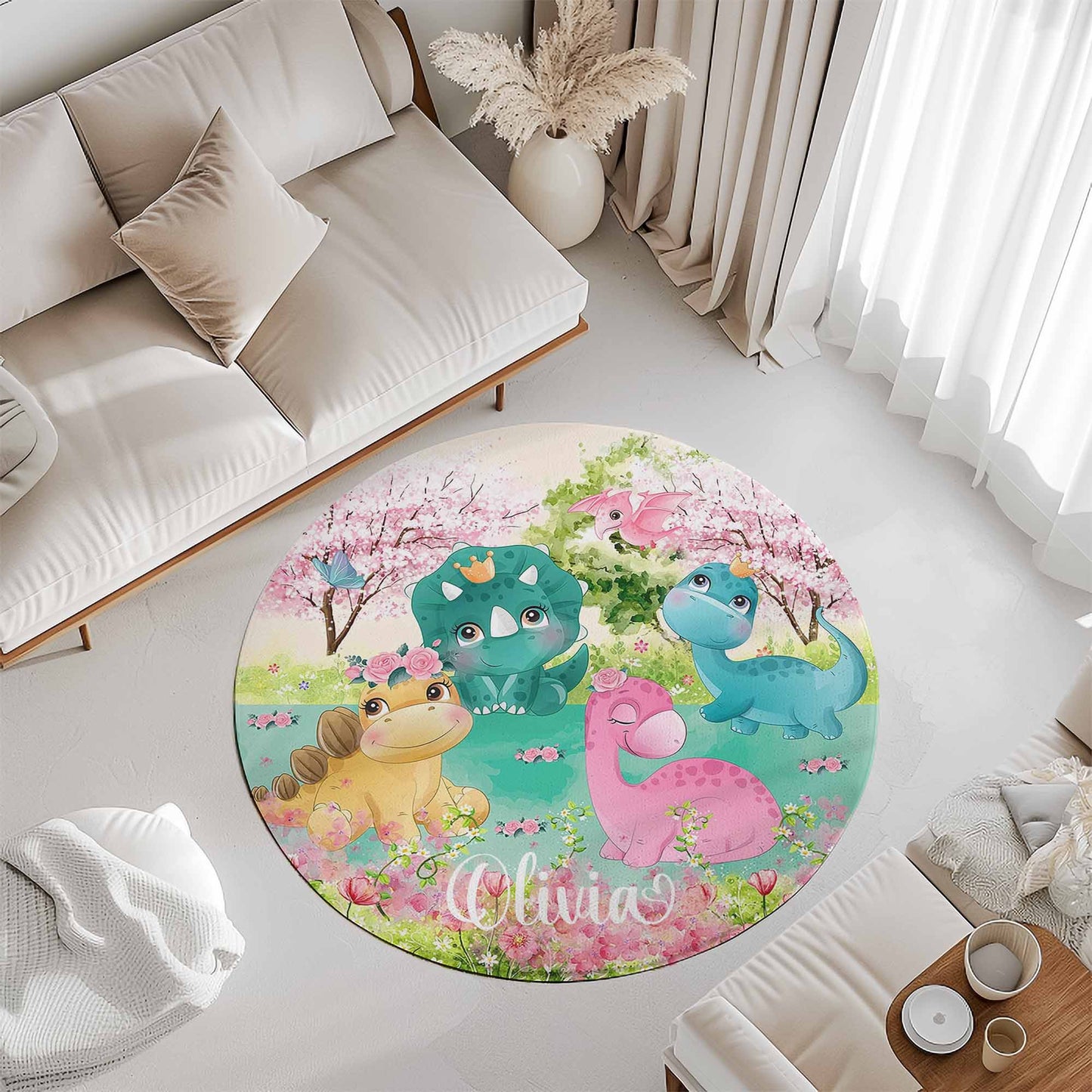 Dinosaur Floral Round Rug