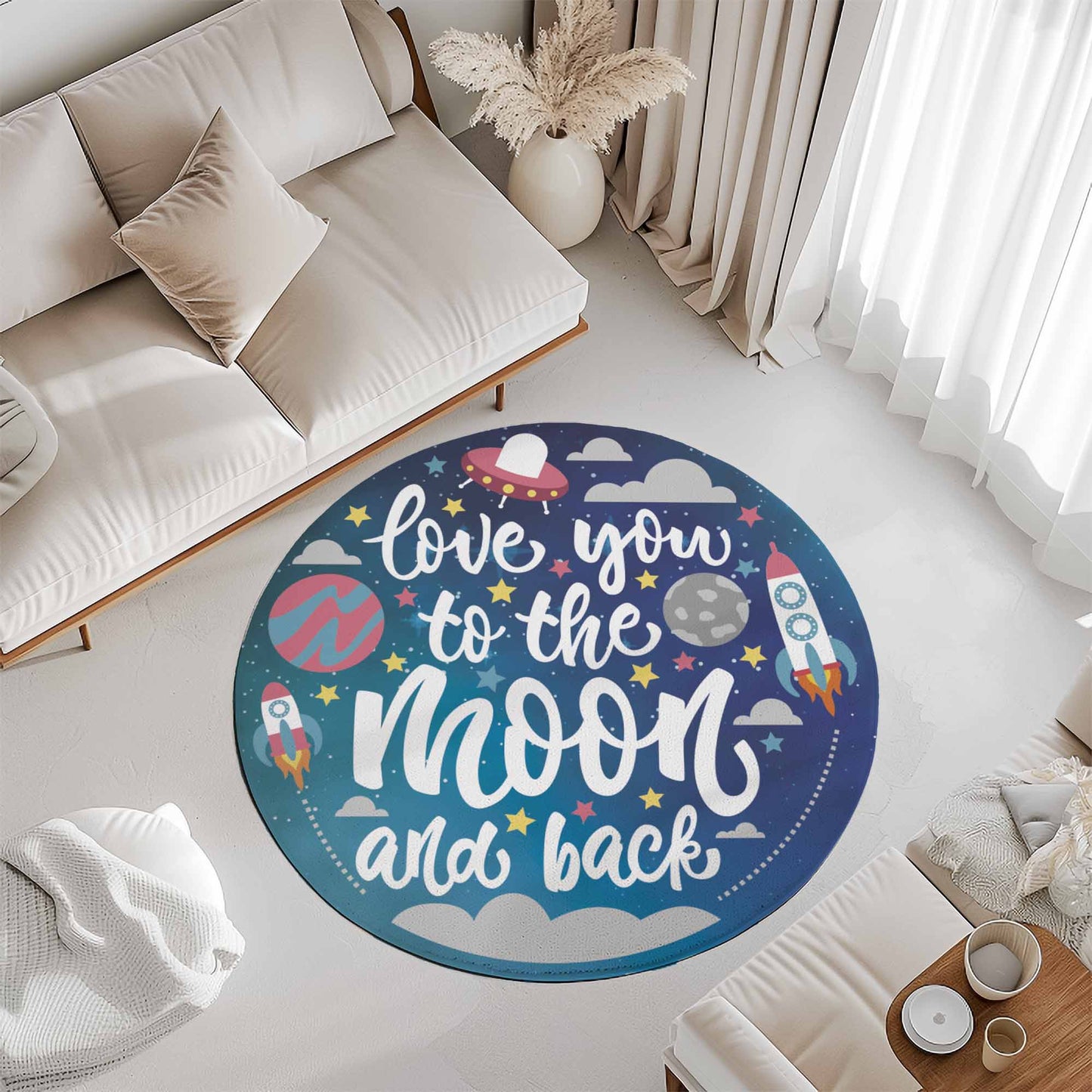 Love You To The Moon Round Rug