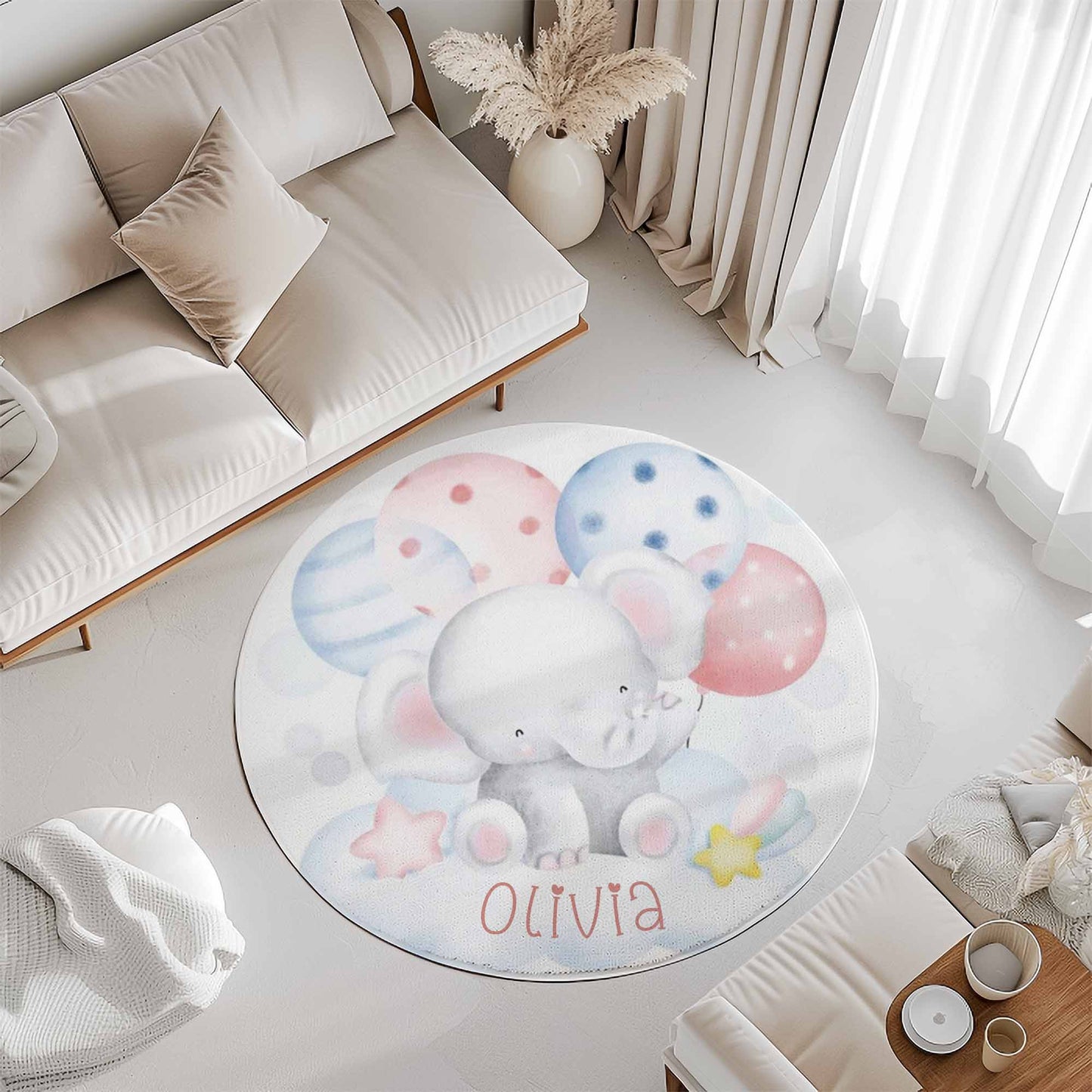 Baby Elephant Balloon Round Rug