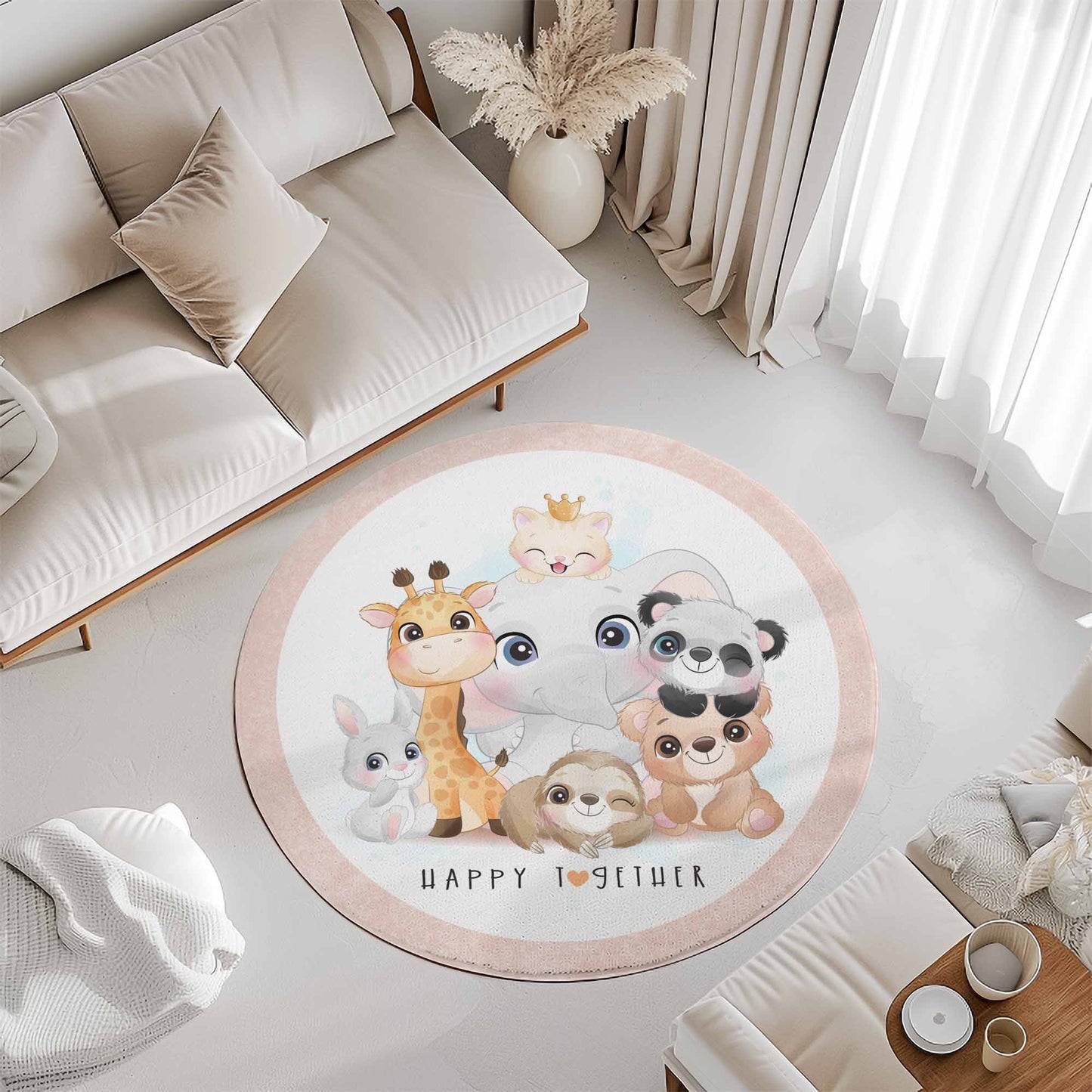 Happy Together Safari Animals Round Rug