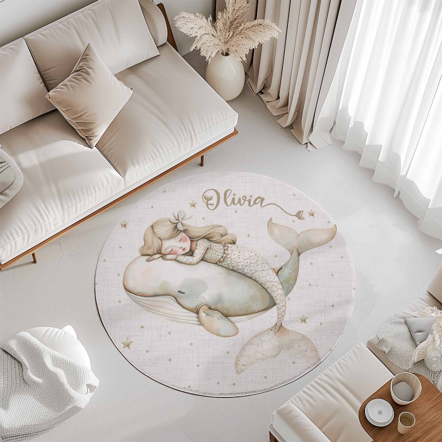 Mermaid Whale Round Rug