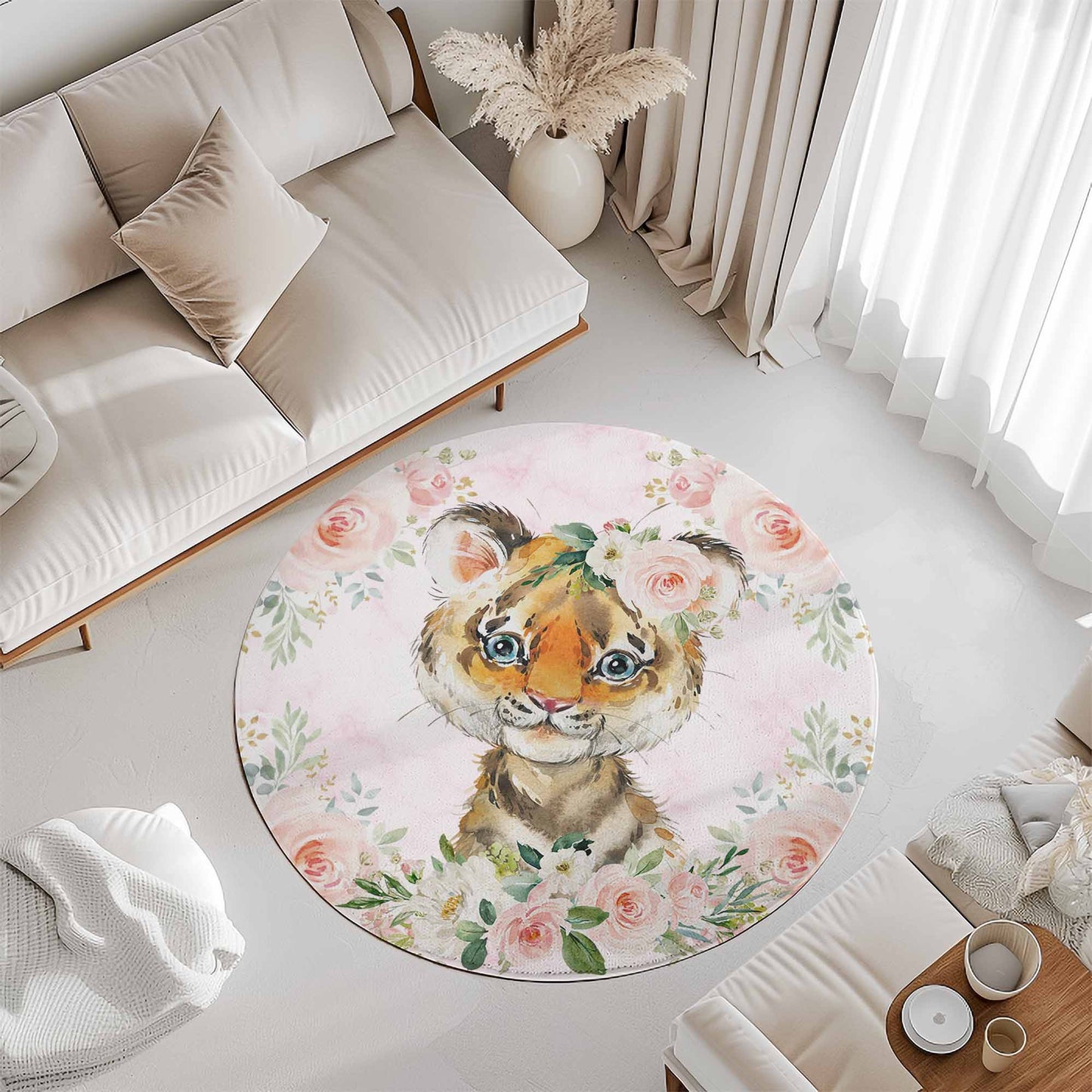 Baby Tiger Rose Floral Round Rug