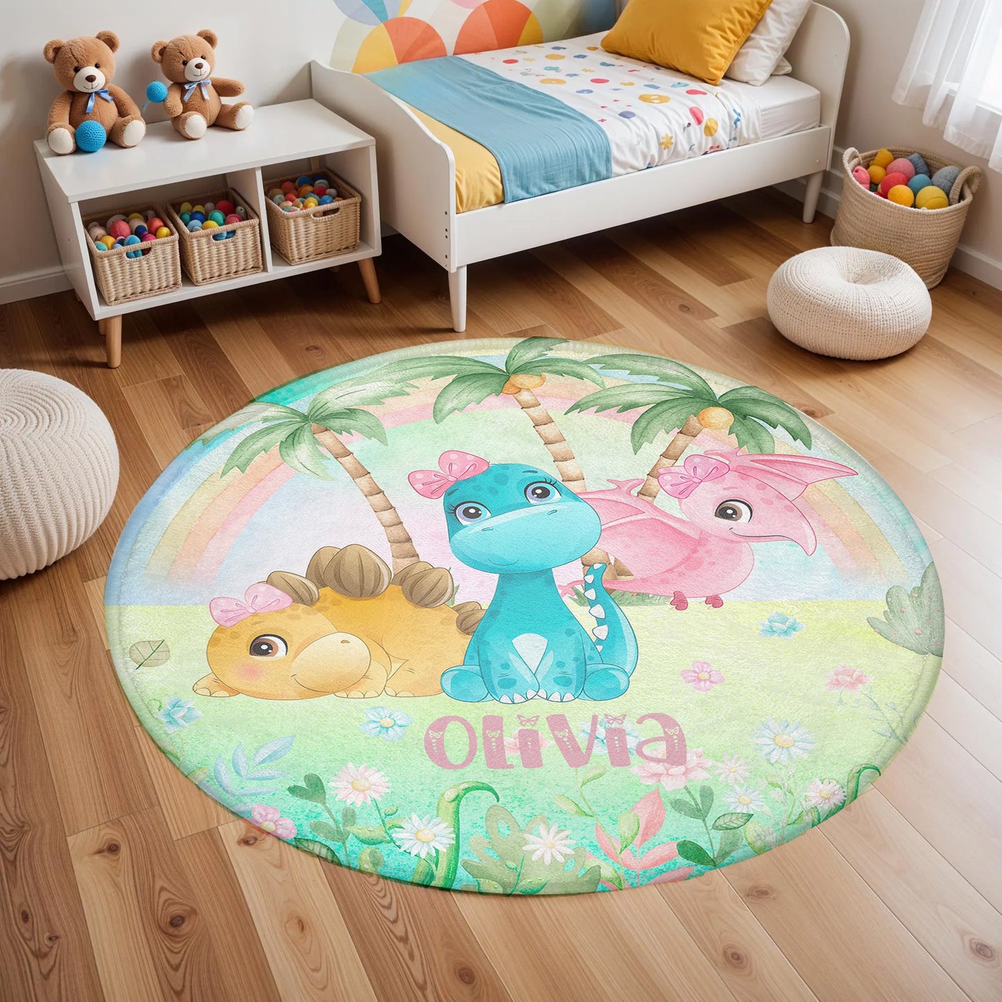 Dinosaur Tropical Round Rug