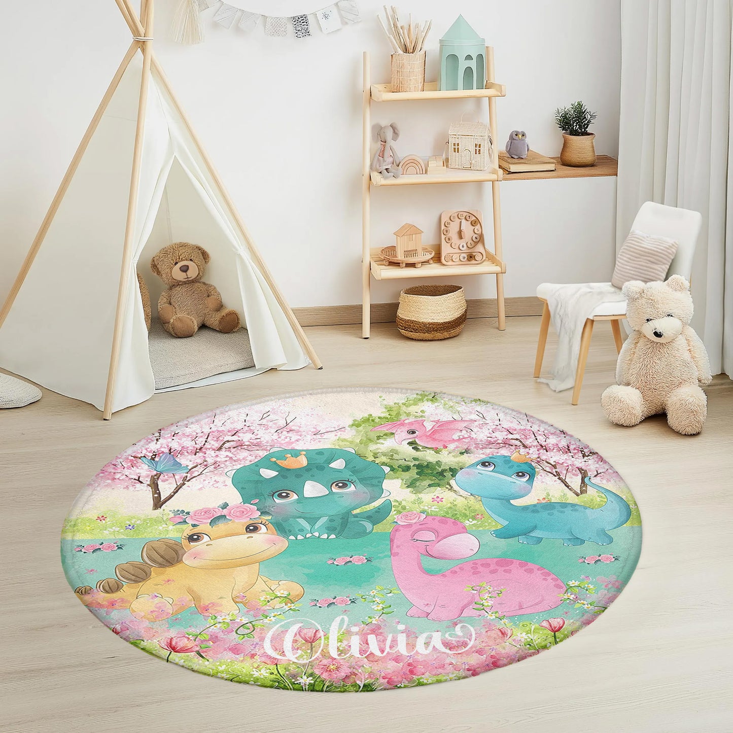 Dinosaur Floral Round Rug