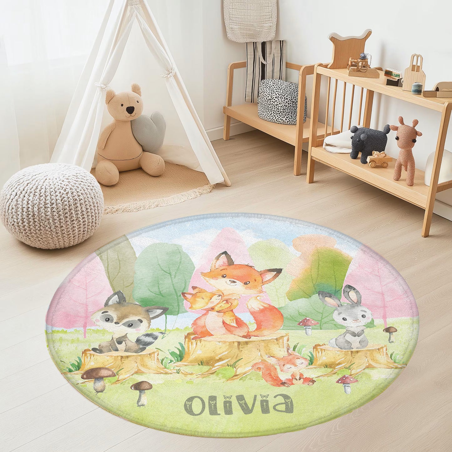 Mom And Baby Fox Round Rug
