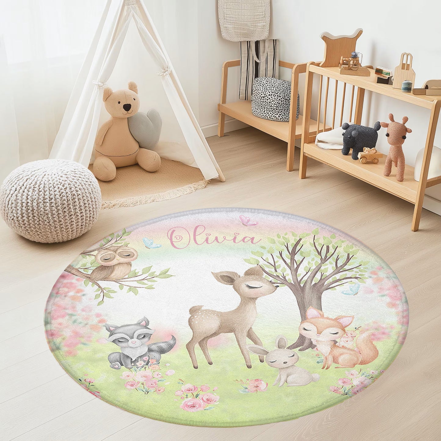 Woodland Animals Round Rug