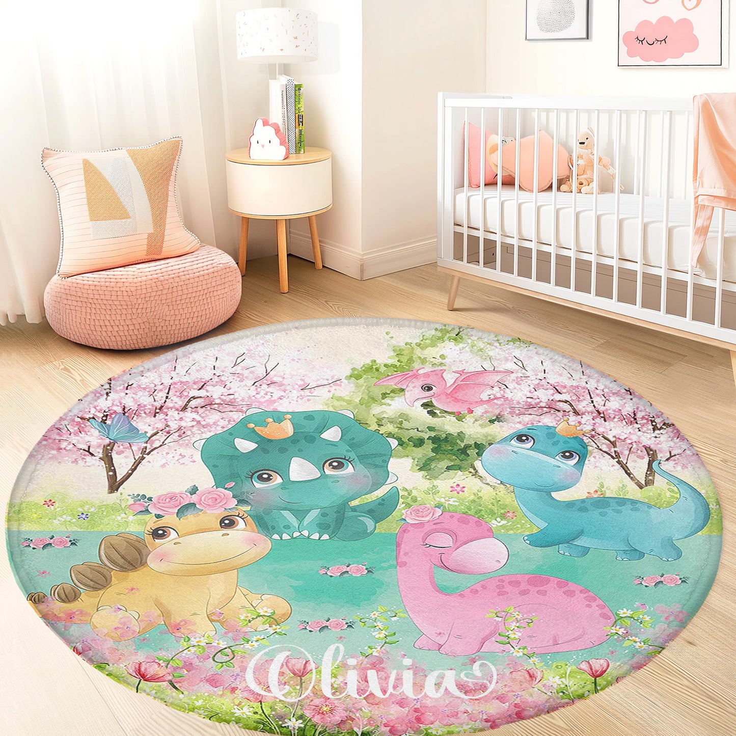 Dinosaur Floral Round Rug