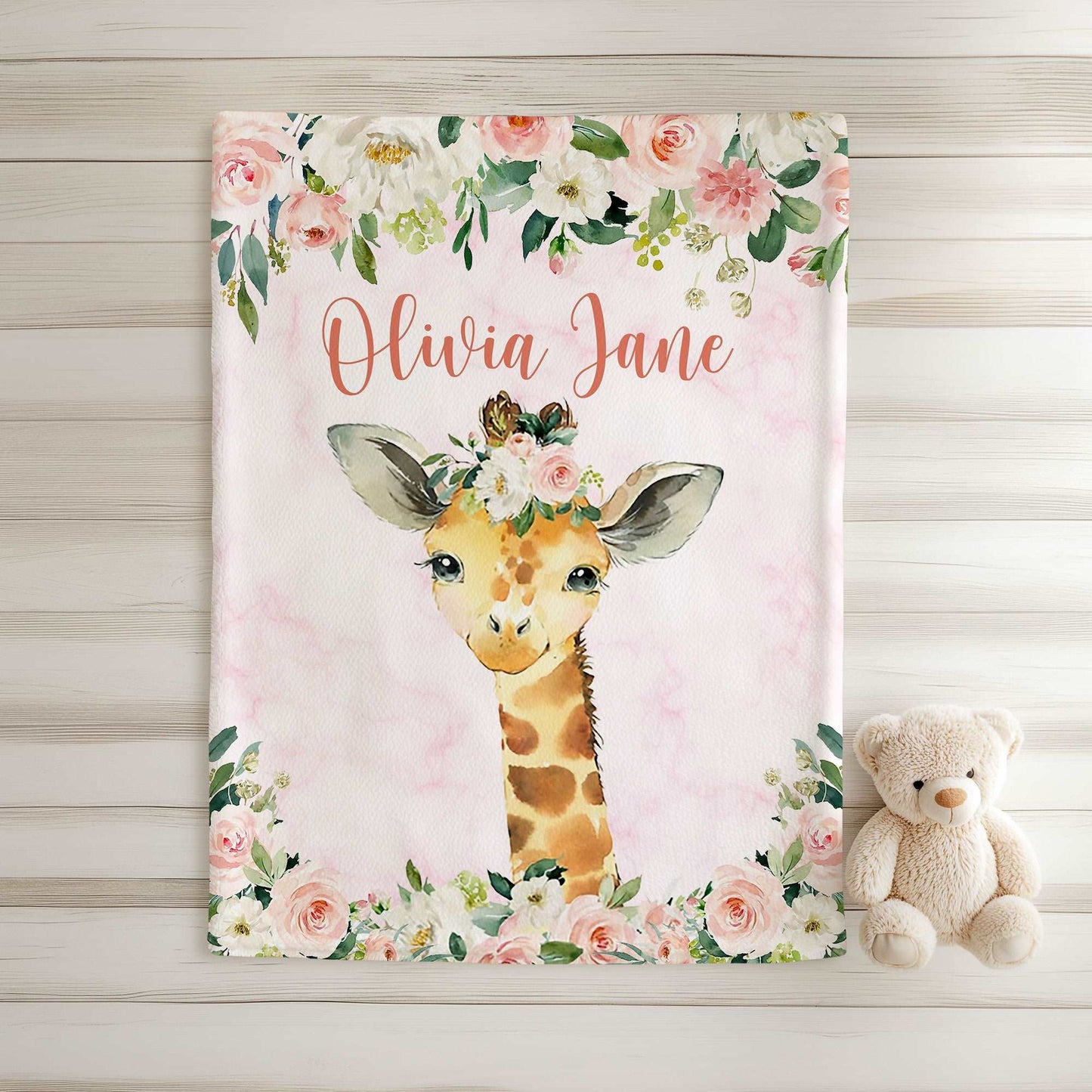 Giraffe Rose Floral Blanket