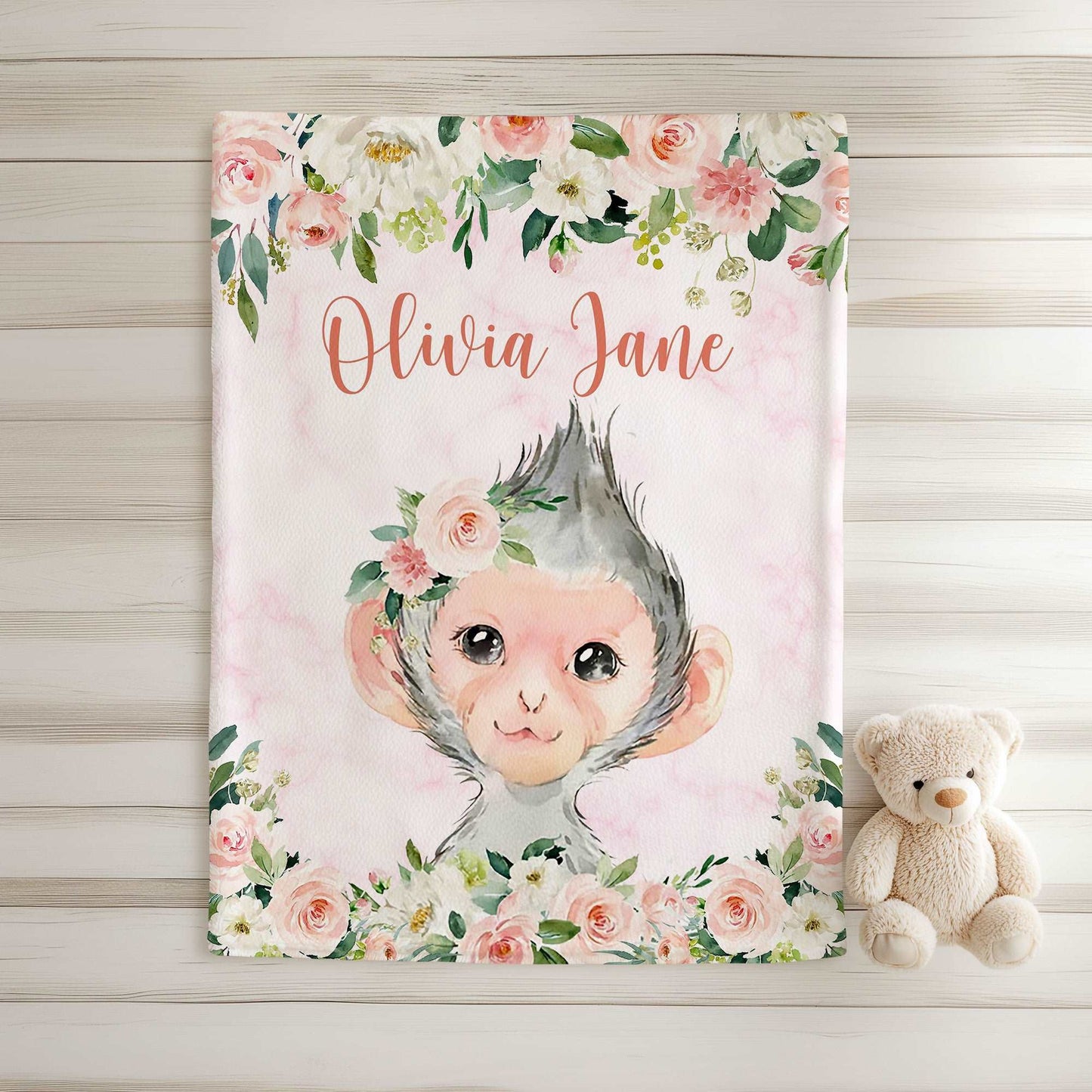 Monkey Rose Floral Blanket