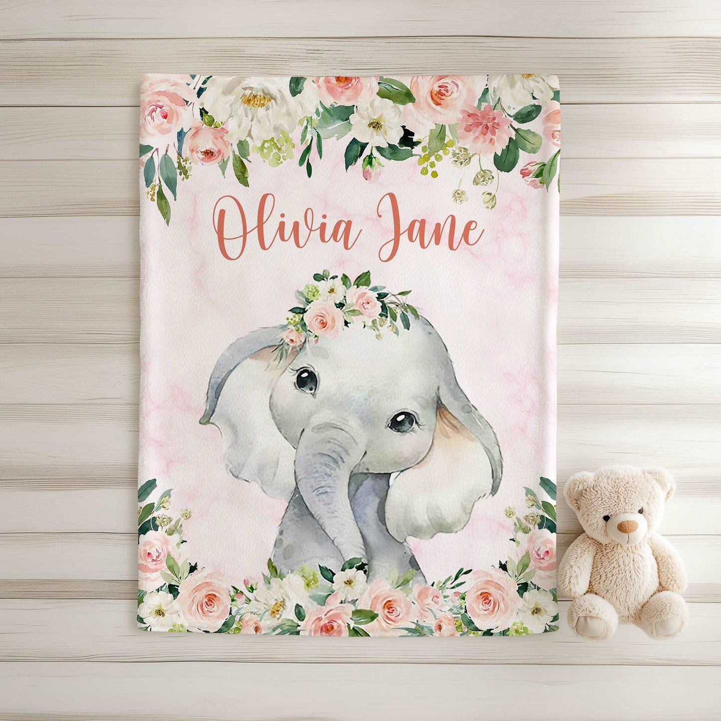 Elephant Rose Floral Blanket