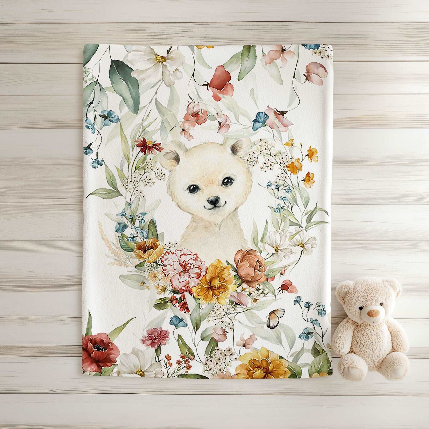 Floral Polar Bear Blanket