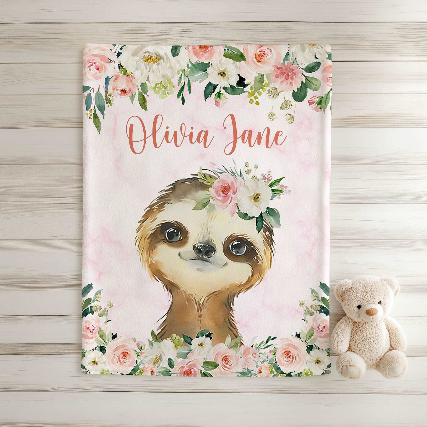 Sloth Rose Floral Blanket