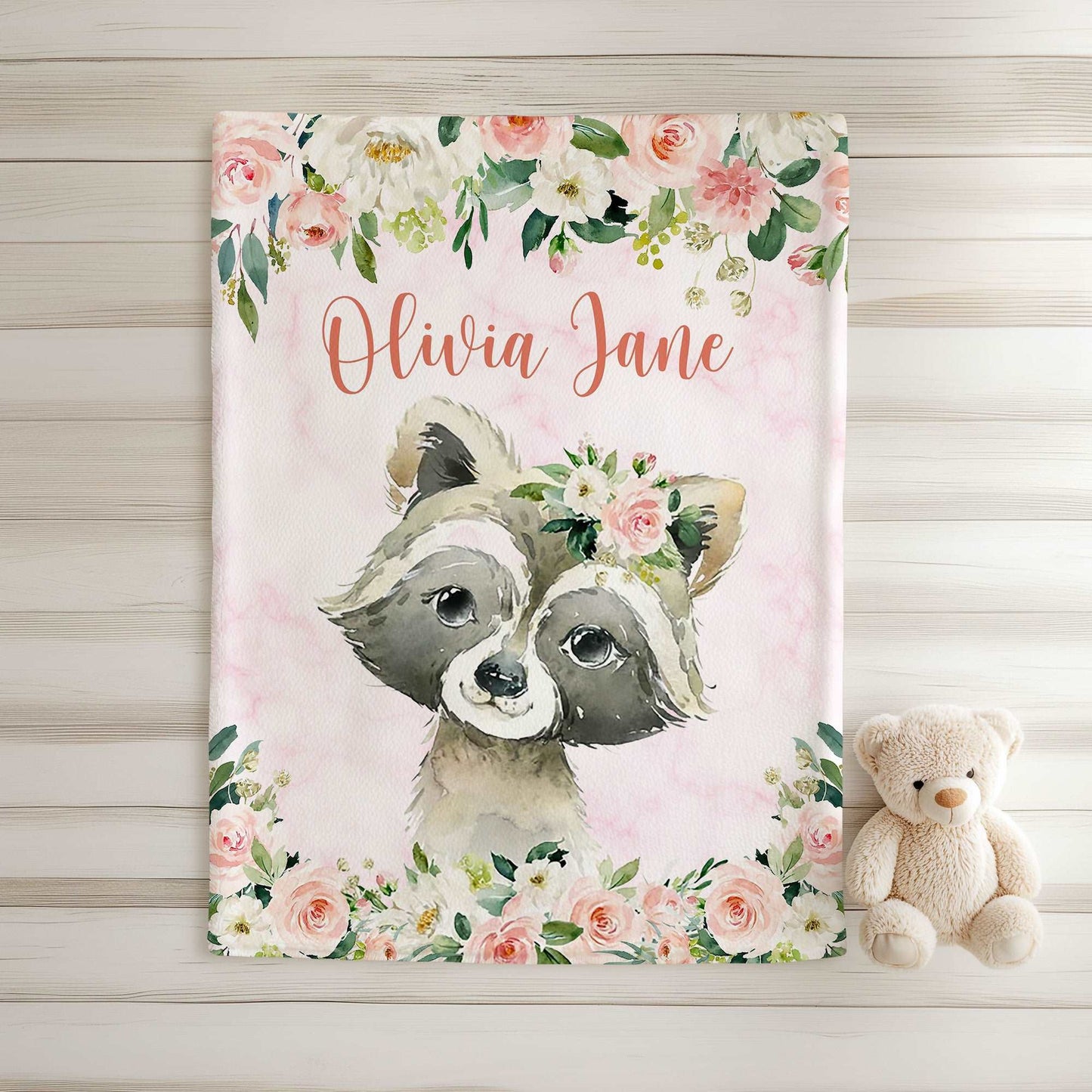 Raccoon Rose Floral Blanket