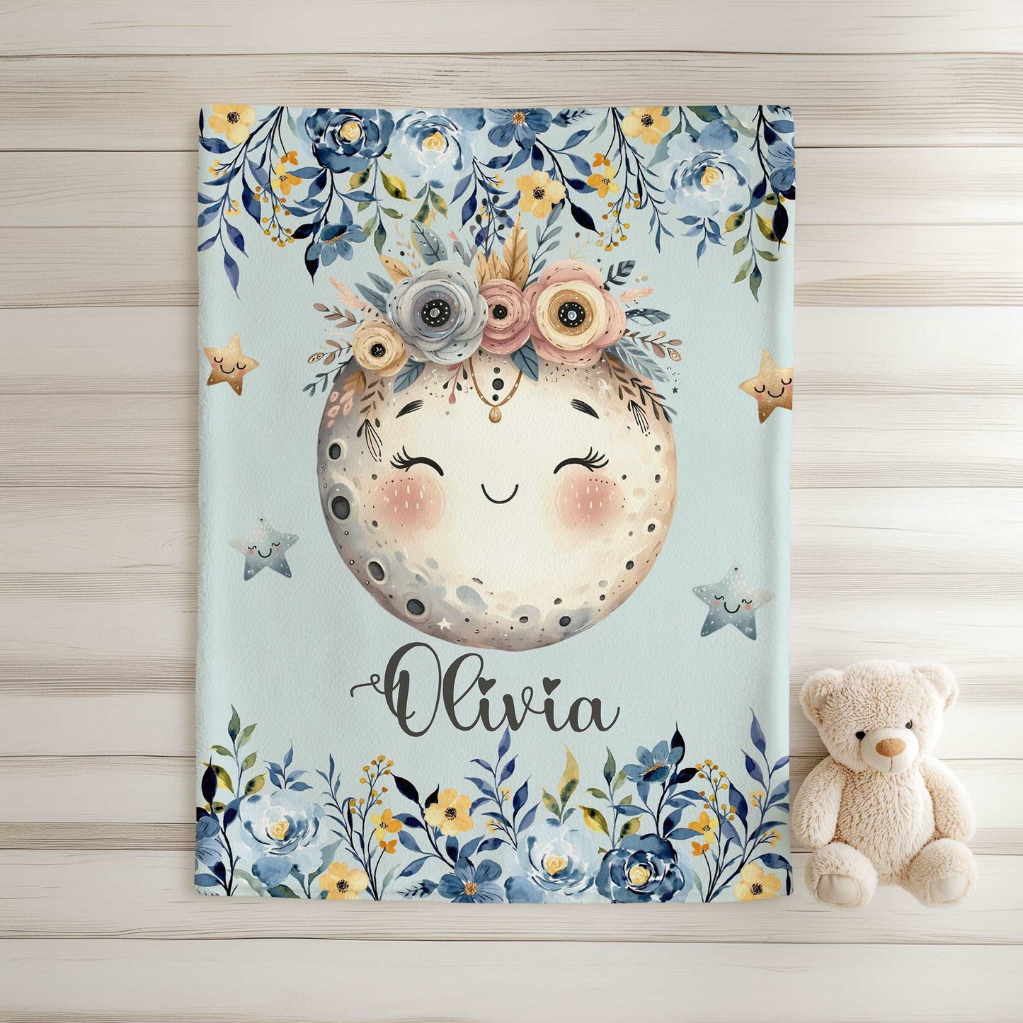 Floral Moon Nursery Blanket