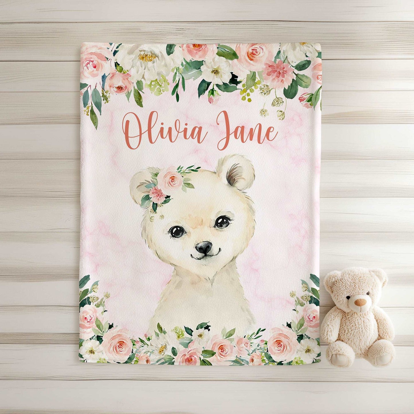 Polar Bear Rose Floral Blanket