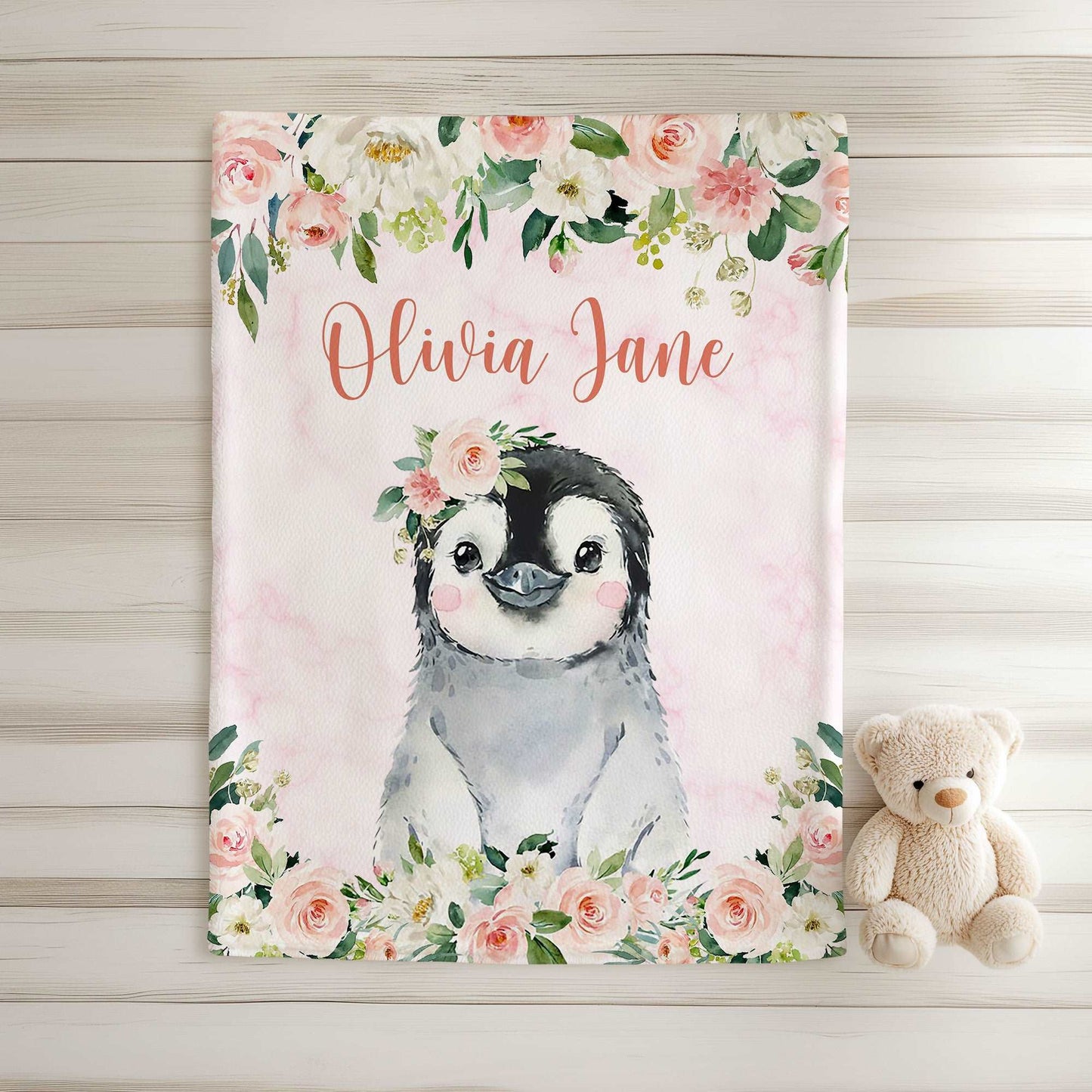 Penguin Rose Floral Blanket