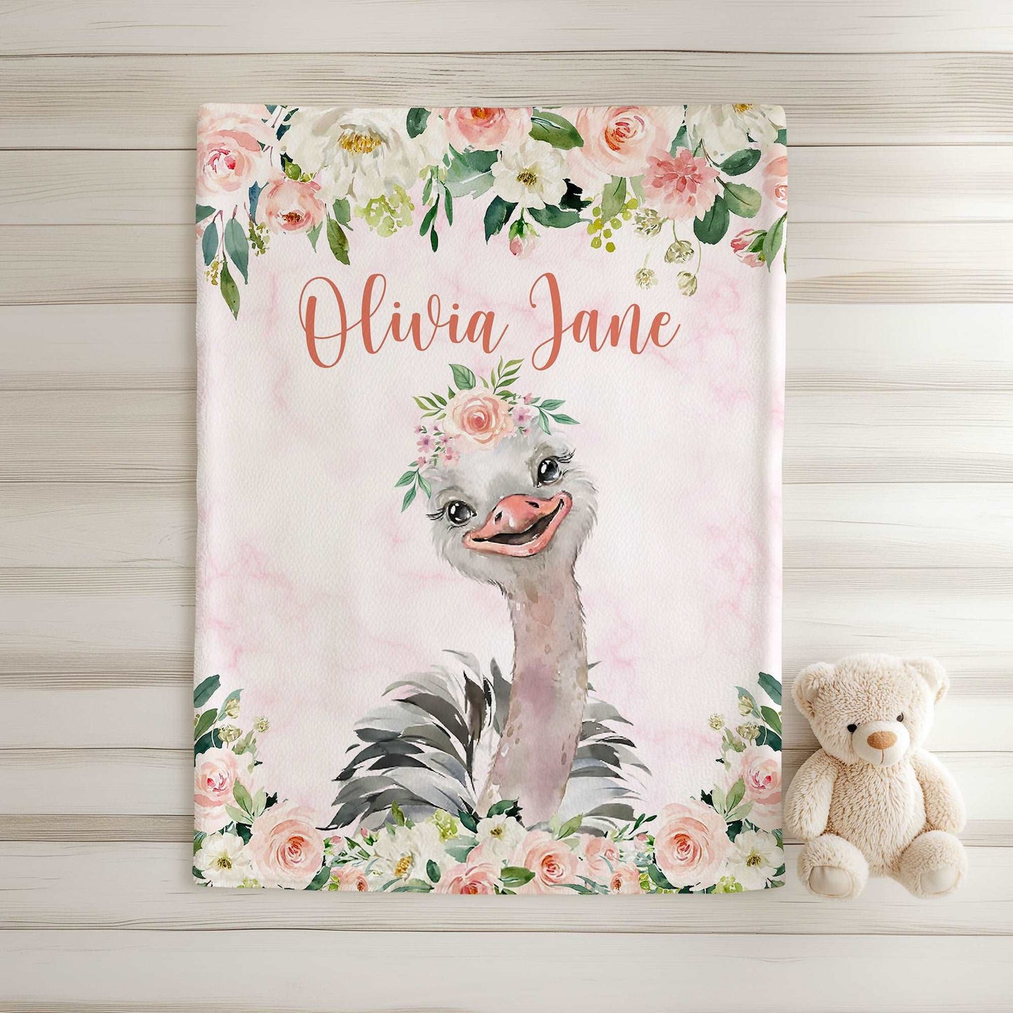 Ostrich Rose Floral Blanket