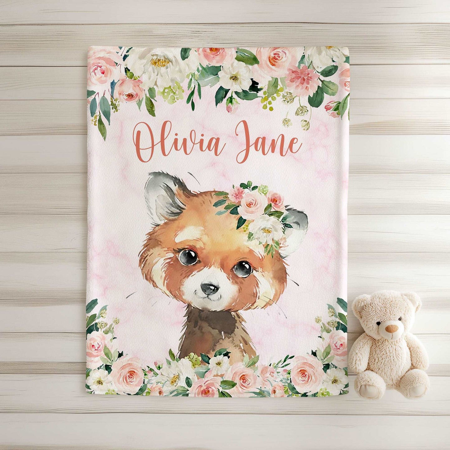 Red Panda Rose Floral Blanket