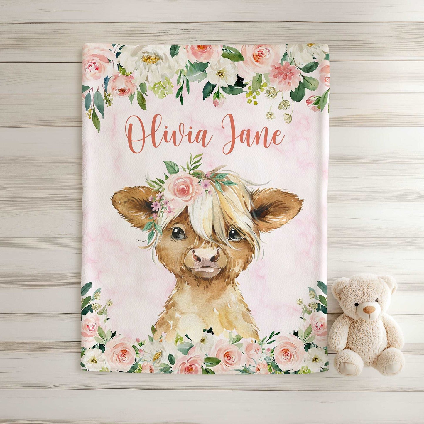 Highland Cow Floral Blanket