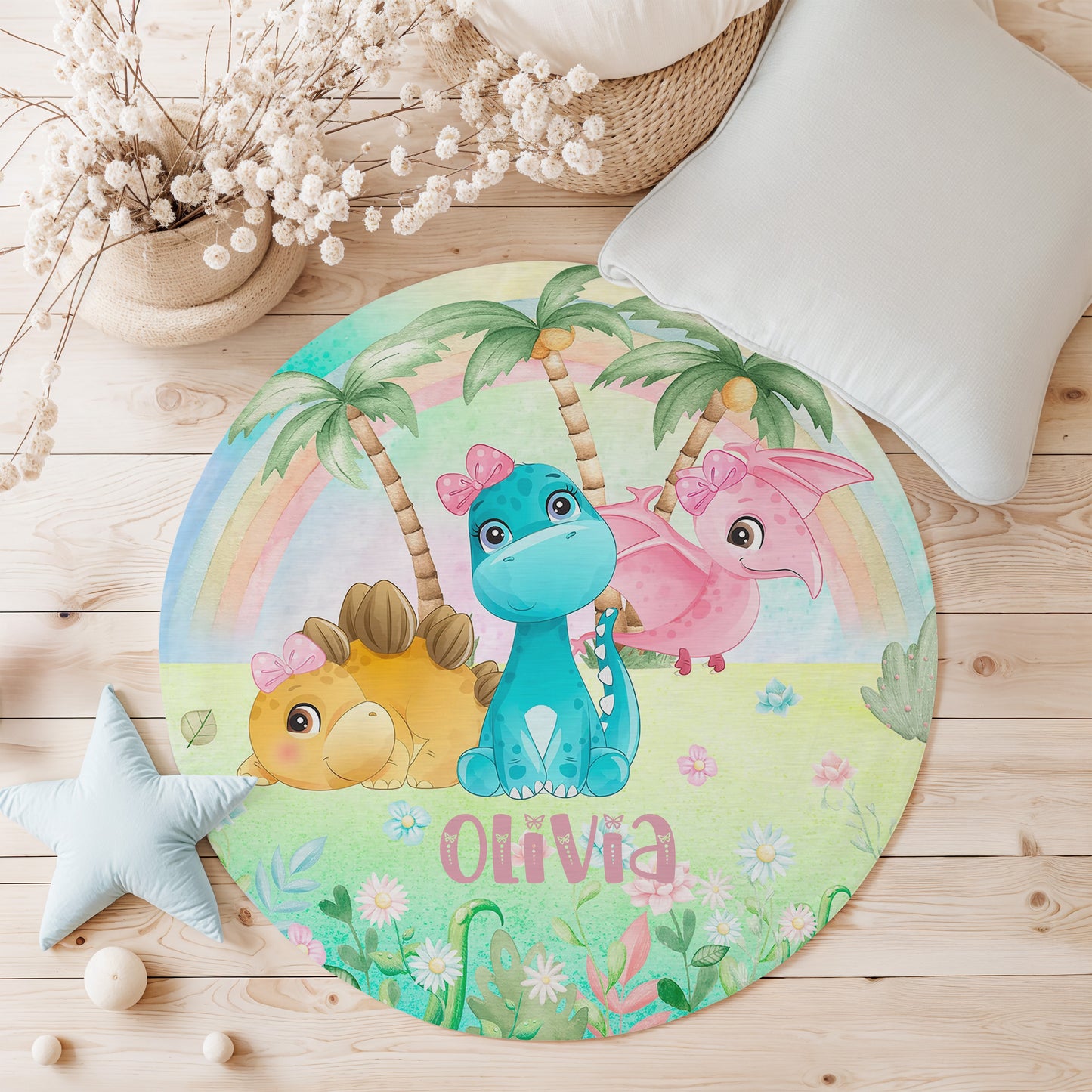 Dinosaur Tropical Round Rug