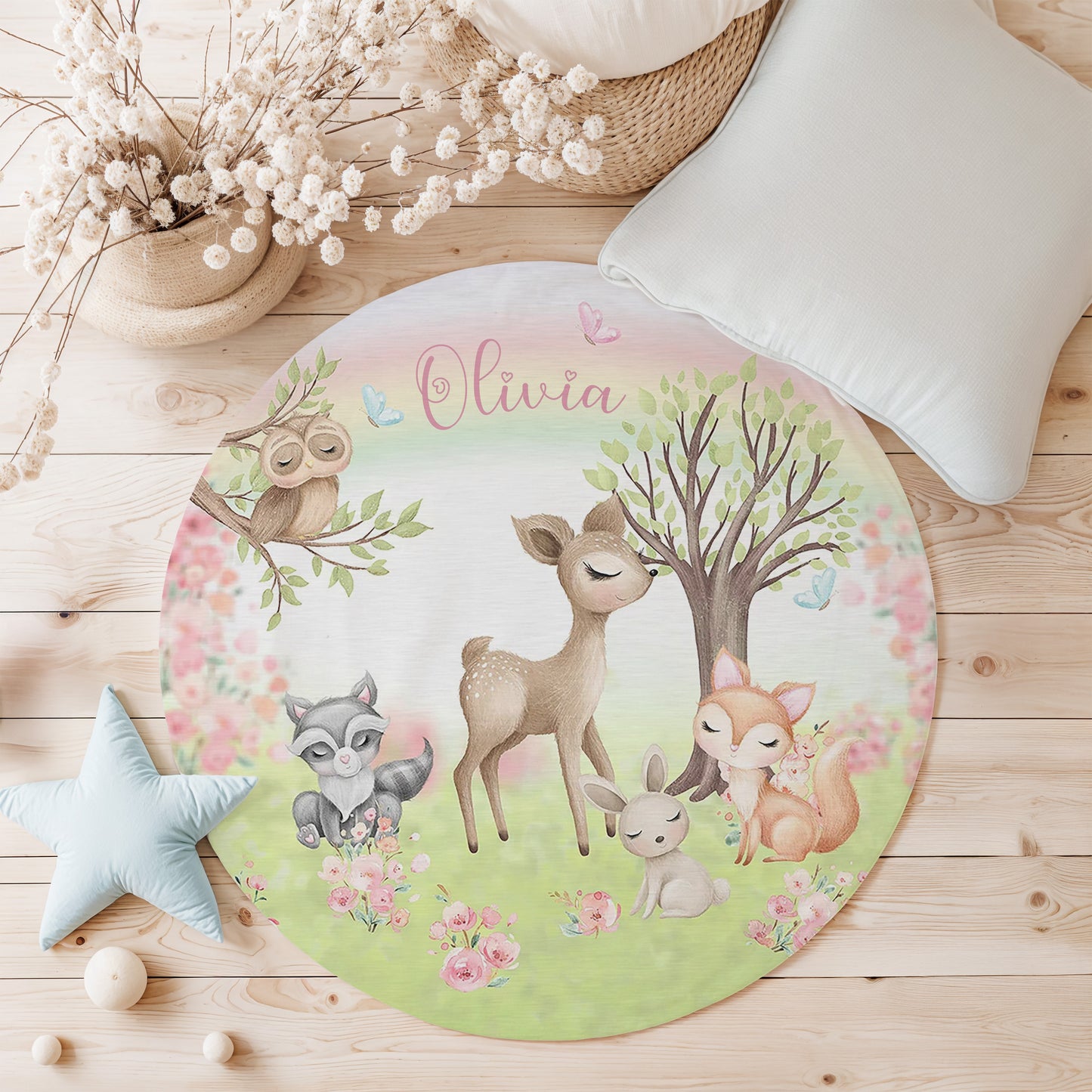 Woodland Animals Round Rug