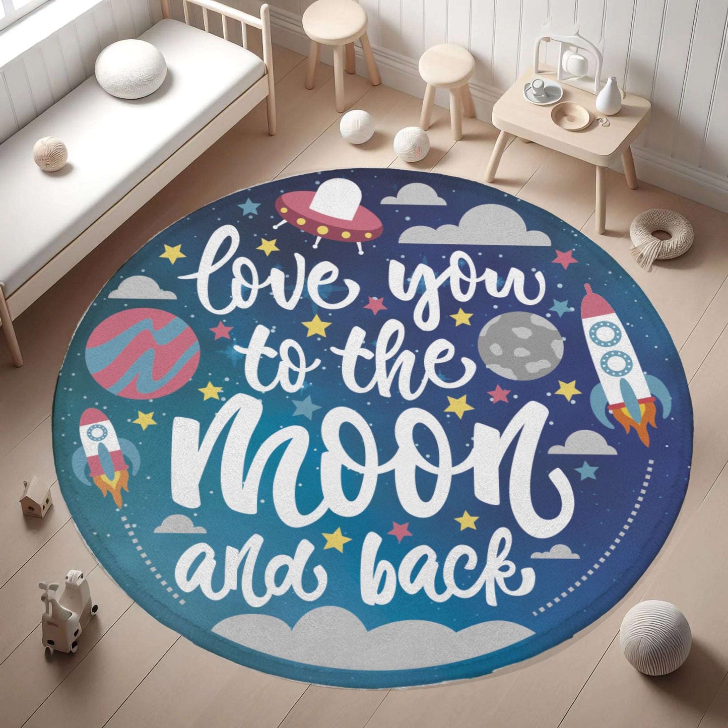 Love You To The Moon Round Rug