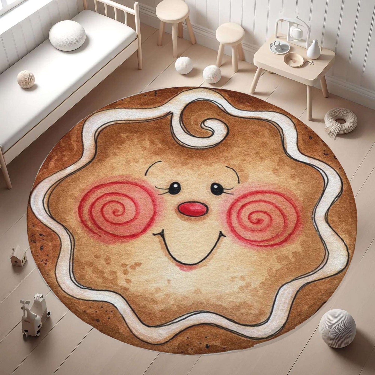 Gingerbread Face Round Rug