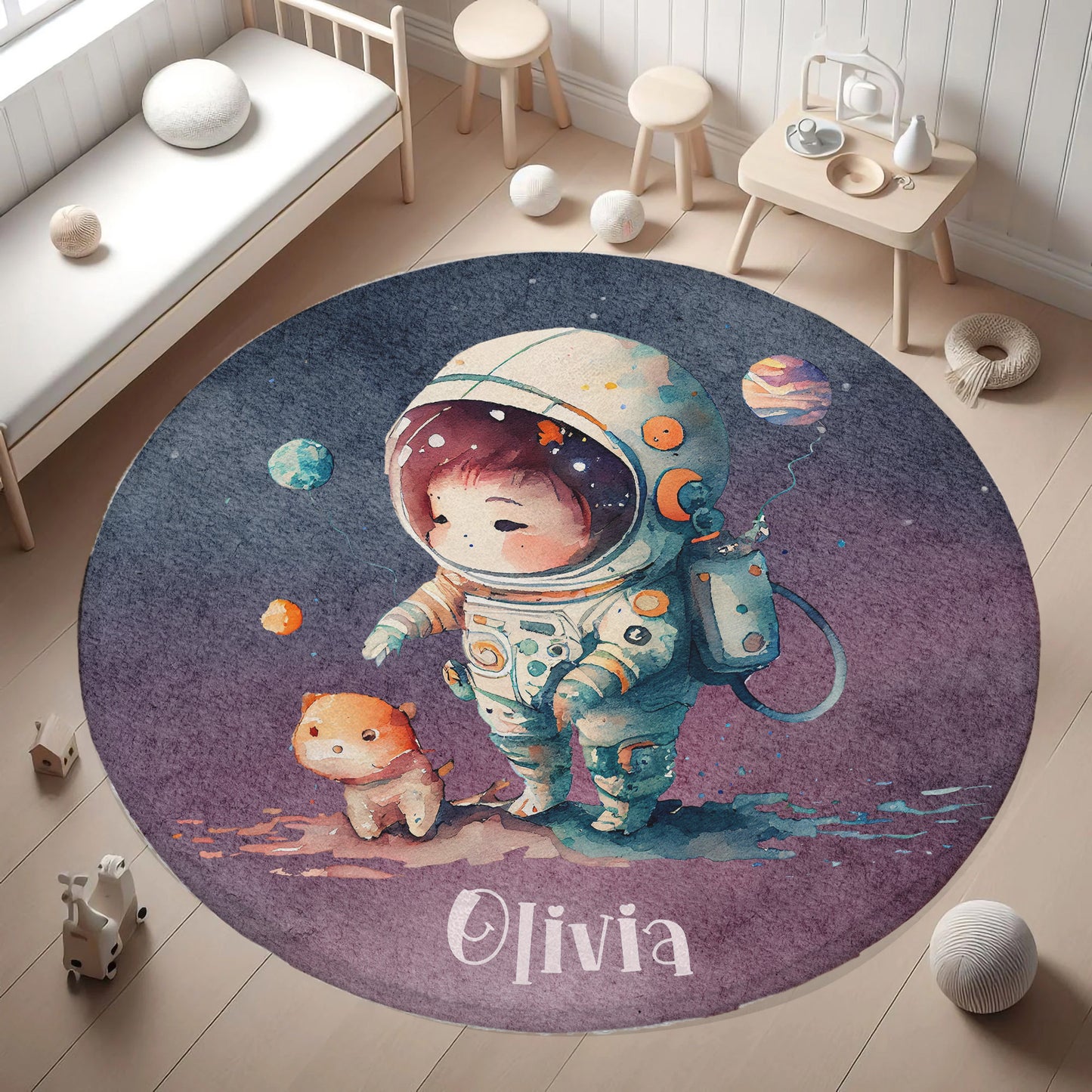 Little Astronaut Round Rug