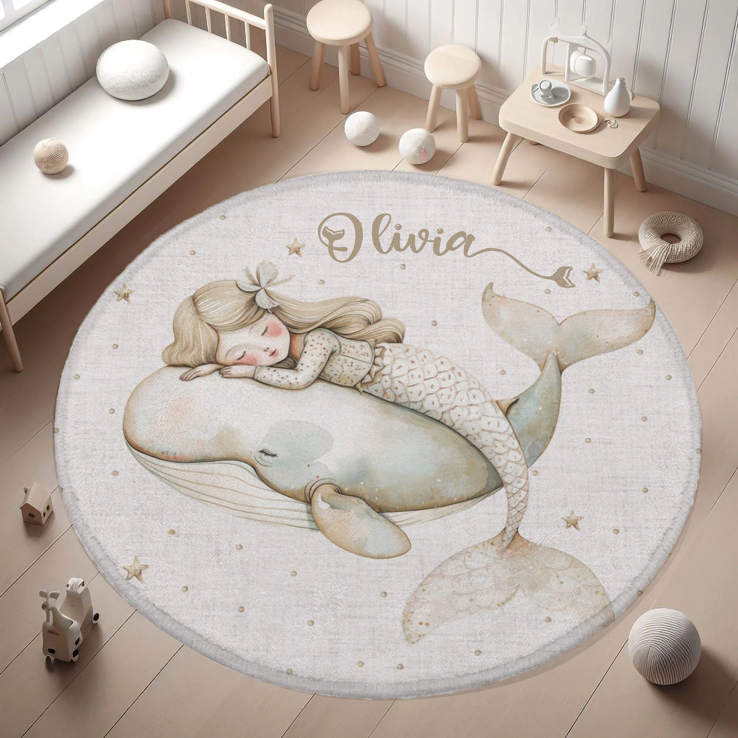 Mermaid Whale Round Rug