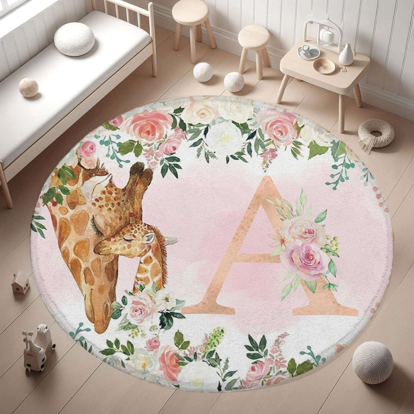 Mum And Baby Giraffe Round Rug