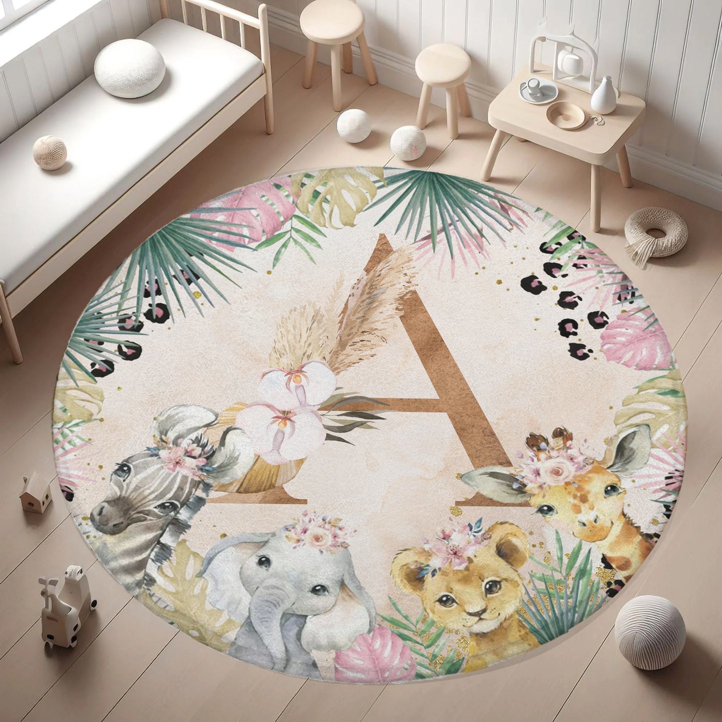 Boho Safari Animals Round Rug