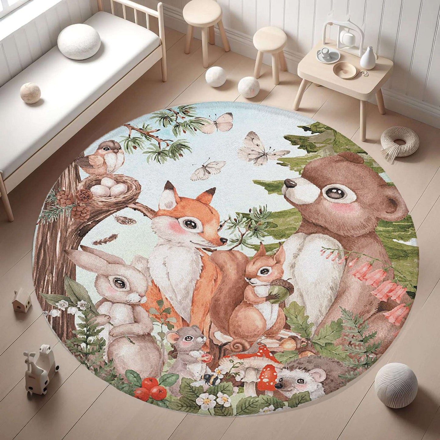 Woodland Animals Round Rug
