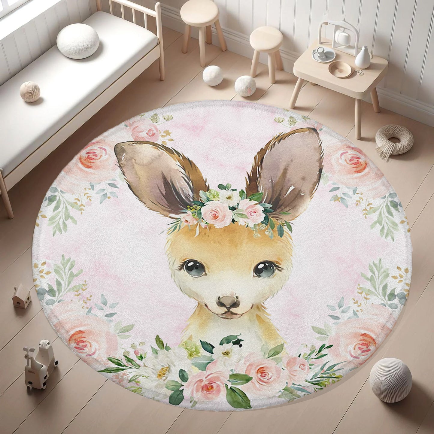 Baby Kangaroo Rose Floral Round Rug