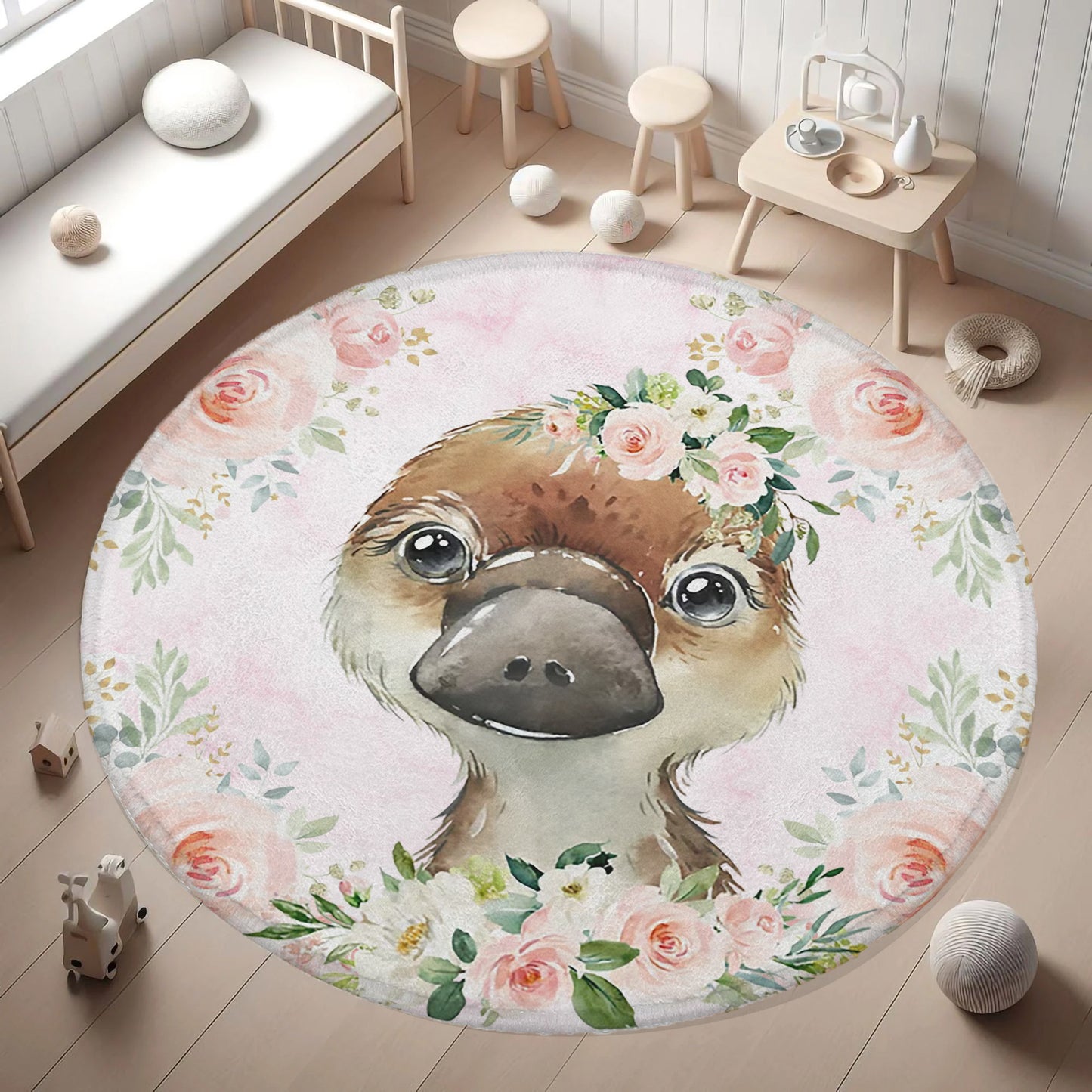 Baby Platypus Rose Floral Round Rug