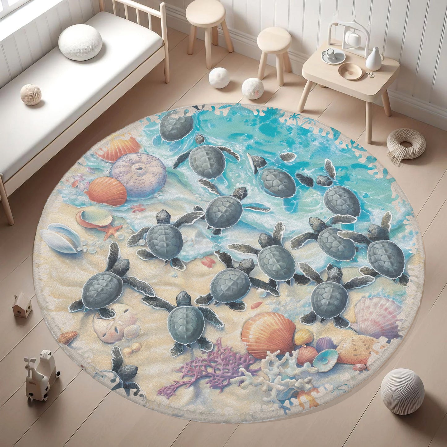 Baby Sea Turtle Round Rug