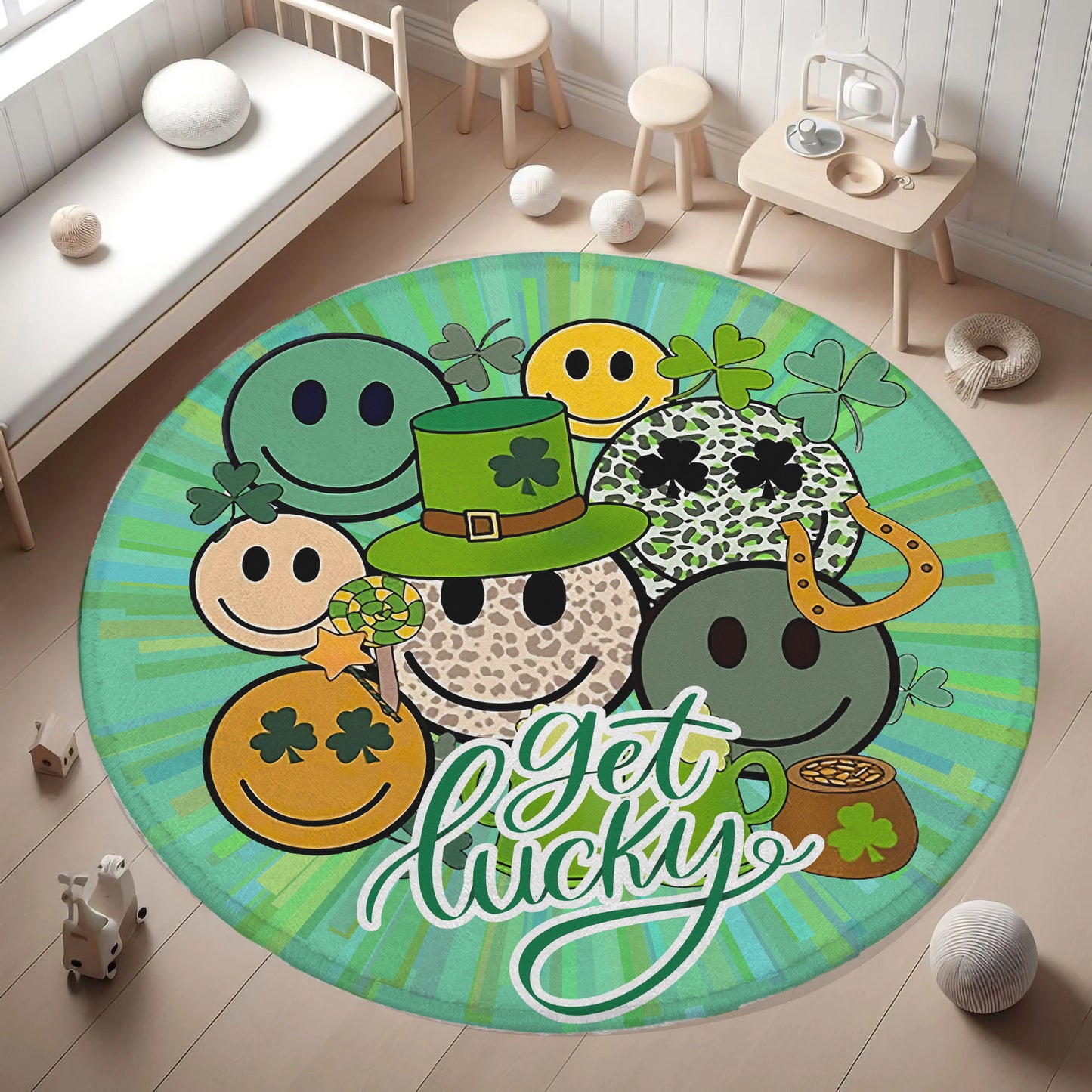 Get Lucky Smile Face Round Rug