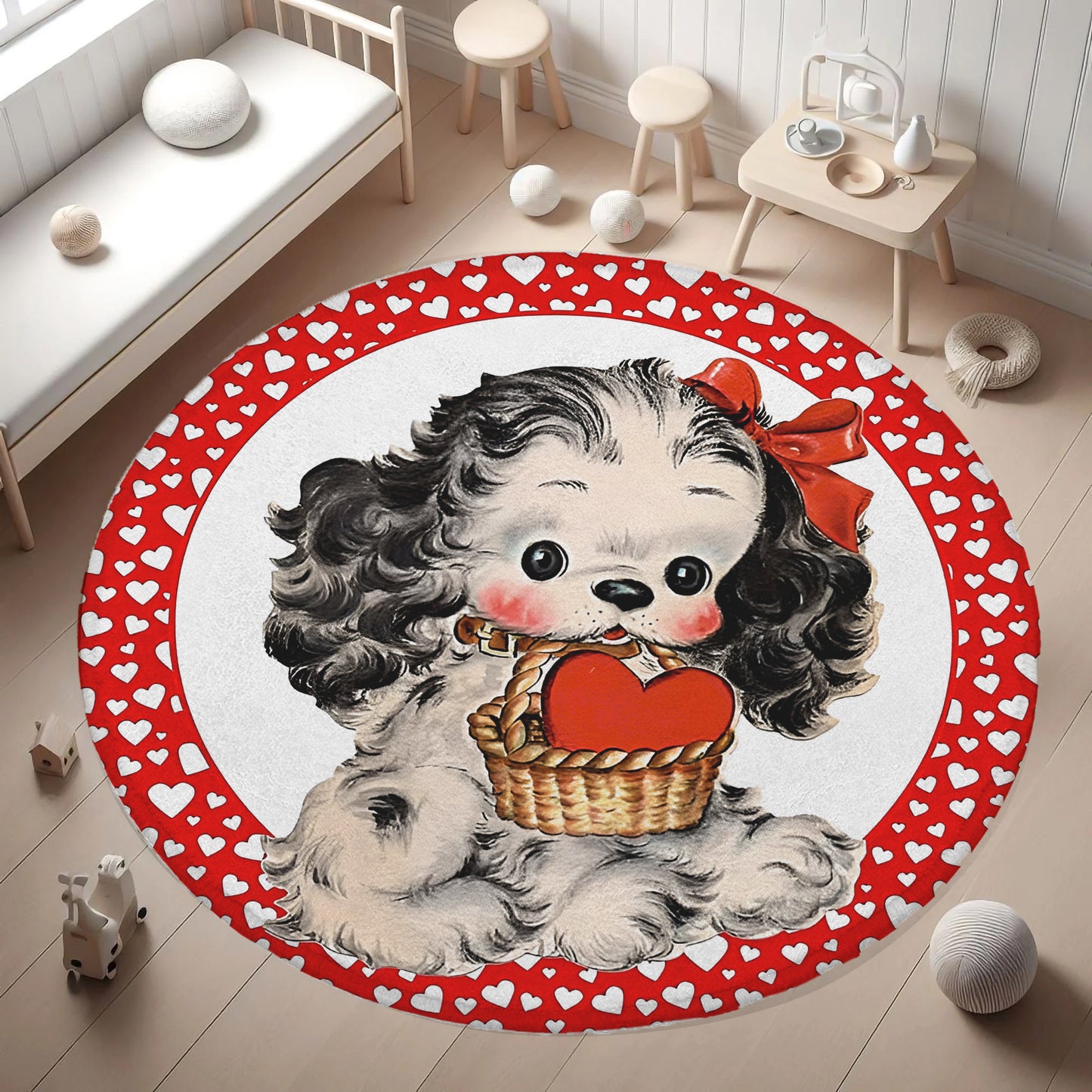 Vintage Puppy Love Round Rug