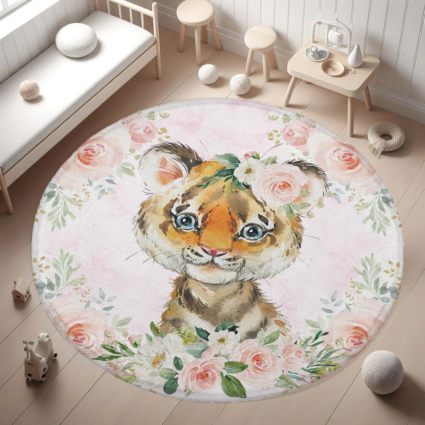 Baby Tiger Rose Floral Round Rug