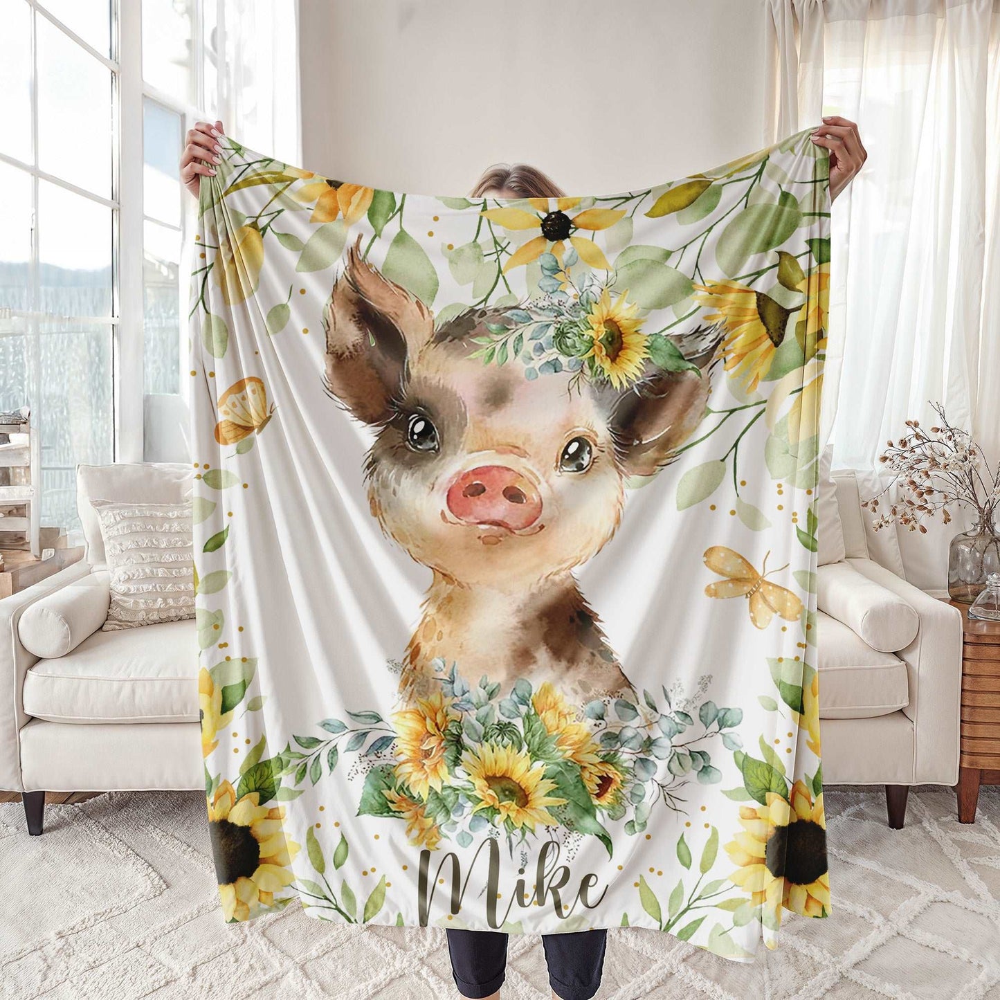 Pig Sunflower Blanket