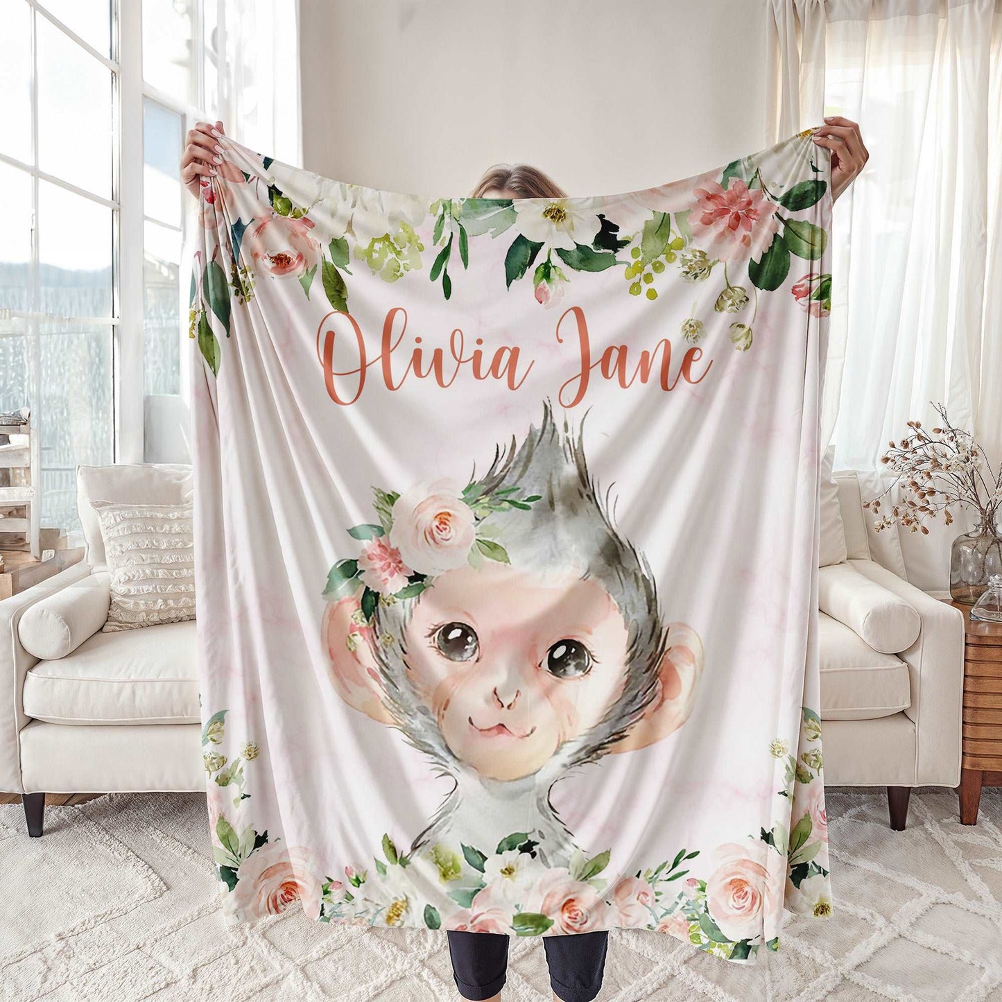 Monkey Rose Floral Blanket