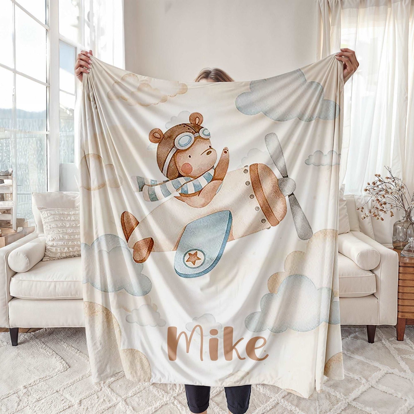 Bear On Plane Blanket