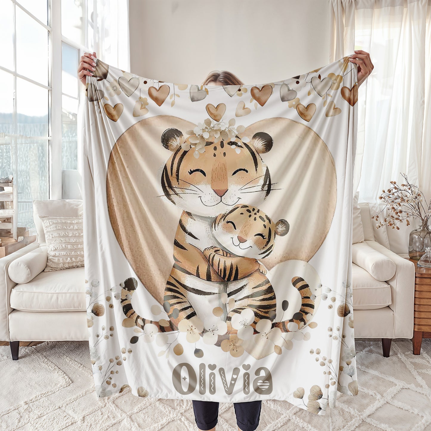 Mom And Baby Tiger Blanket